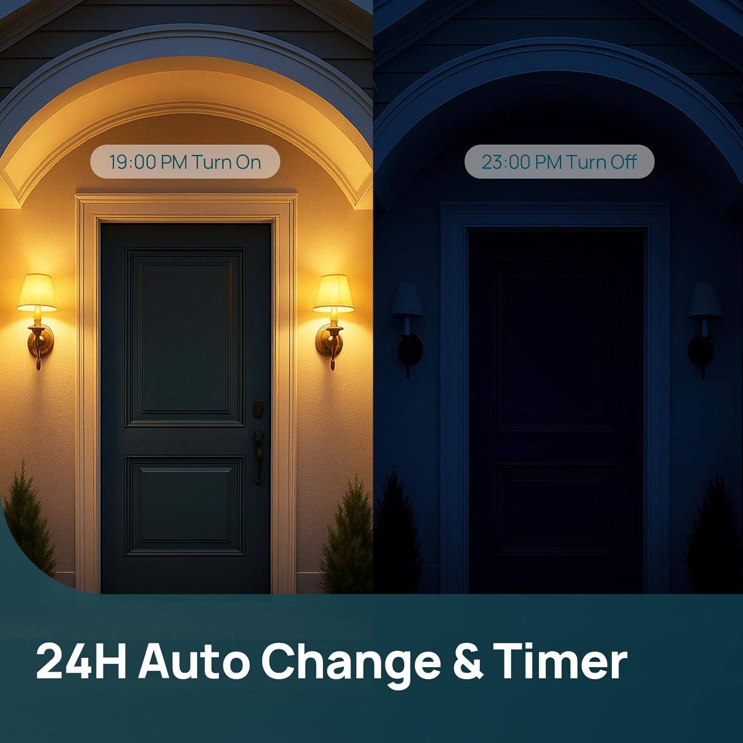 19:00 PM Turn On  
23:00 PM Turn Off  

24H Auto Change & Timer