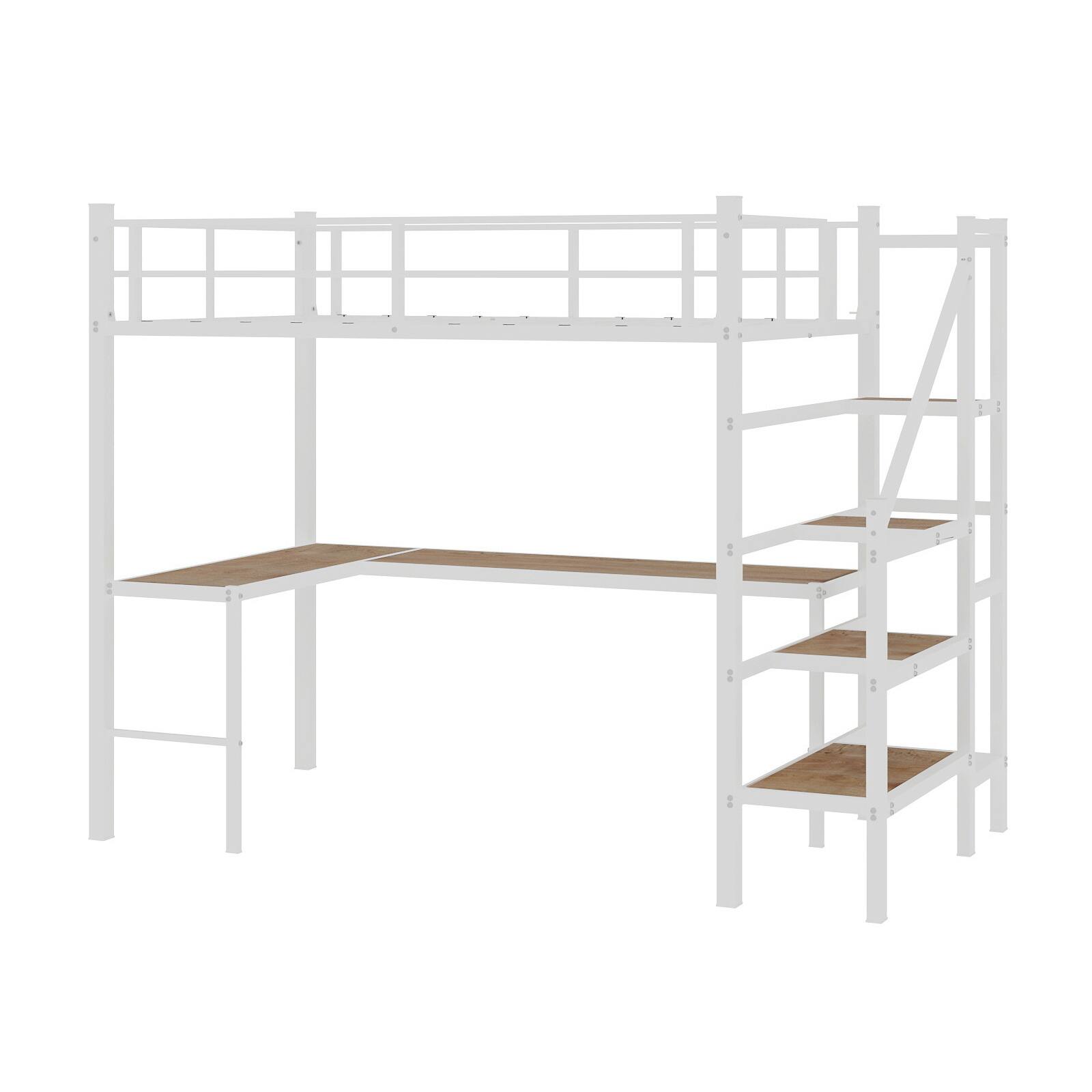 Alt View 9. Loheer - Loheer Twin Loft Bed with L-Shaped Desk Storage Stairs Noiseless Frame - White.