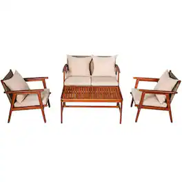 Kadyn - 3 Pcs Patio Wicker Rattan Furniture Set, Outdoor Furniture Garden Conversation Sets with Cushion for Lawn Backyard-Red - Brown