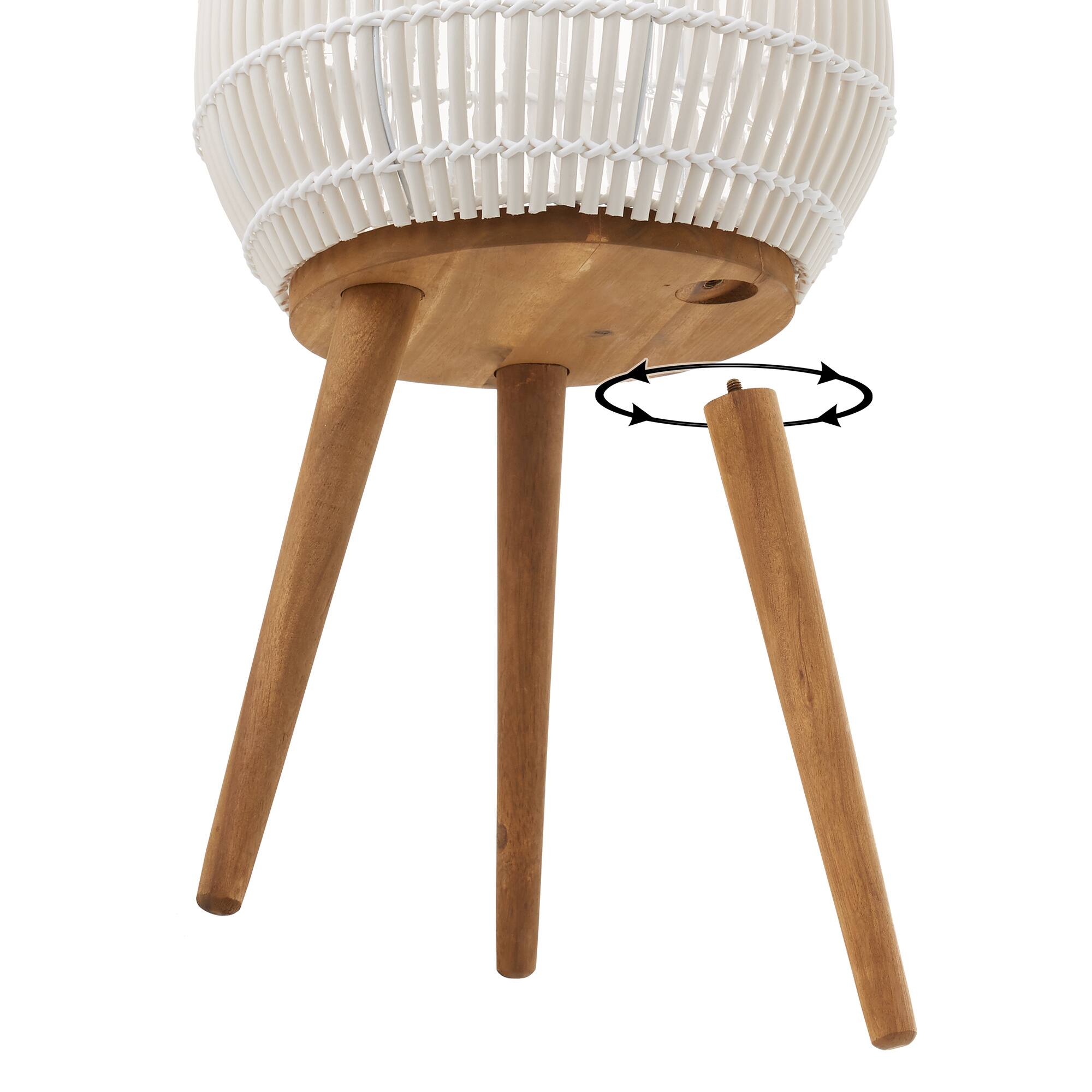 Alt View 4. Casafield - Indoor Planter with Stand, Large Rattan Basket for Plants and Flowers with Wood Legs - White with Natural Legs.