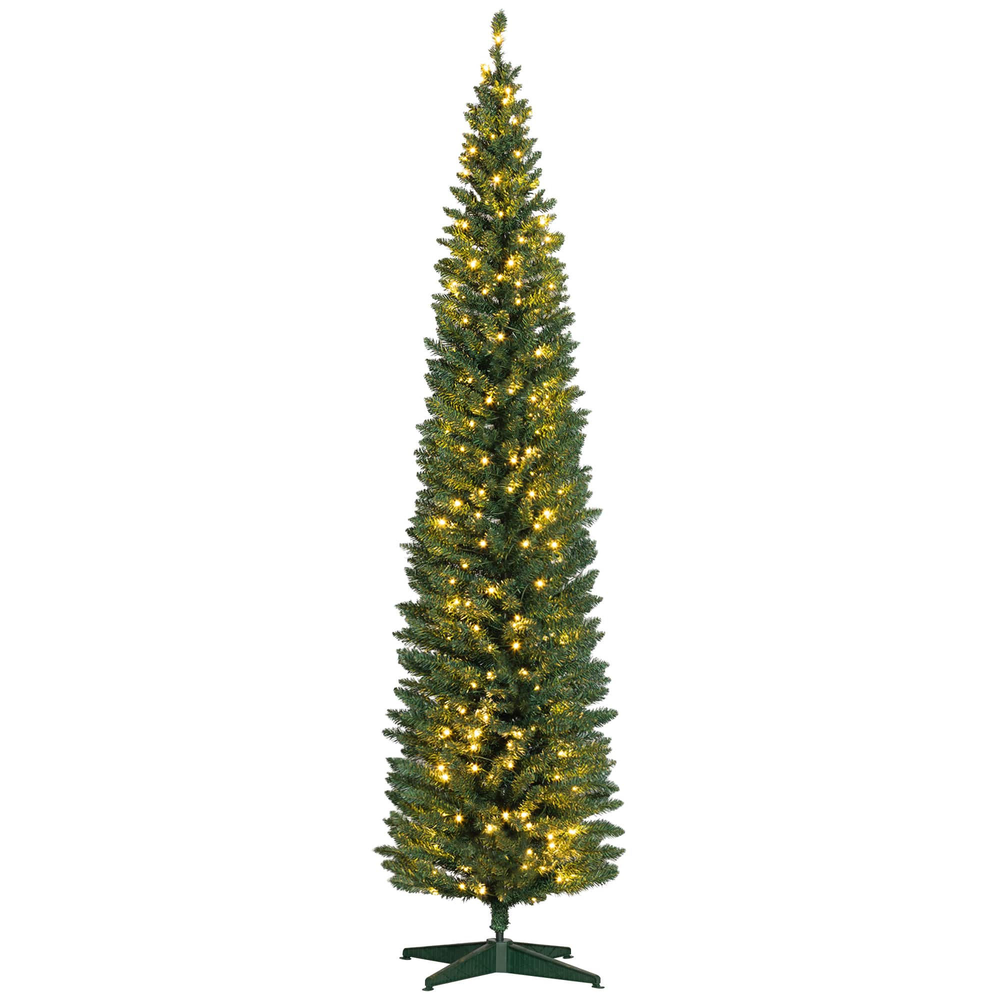 Front. Homcom - Pre-Lit Slim Noble Fir Artificial Pencil Christmas Tree, 300 Warm White LEDs, 618 Tips - green.