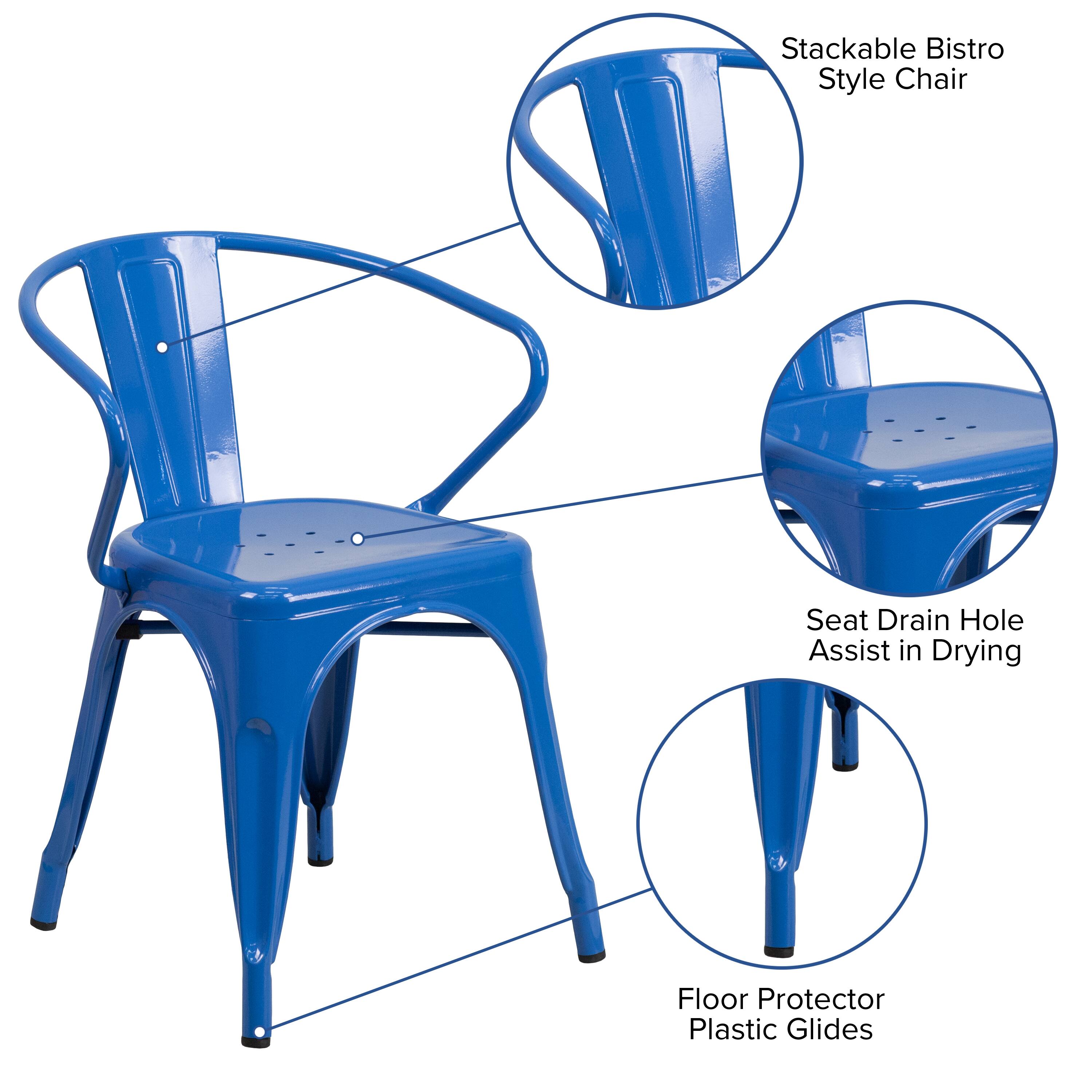 Stackable Bistro Style Chair  
Seat Drain Hole Assist in Drying  
Floor Protector Plastic Glides