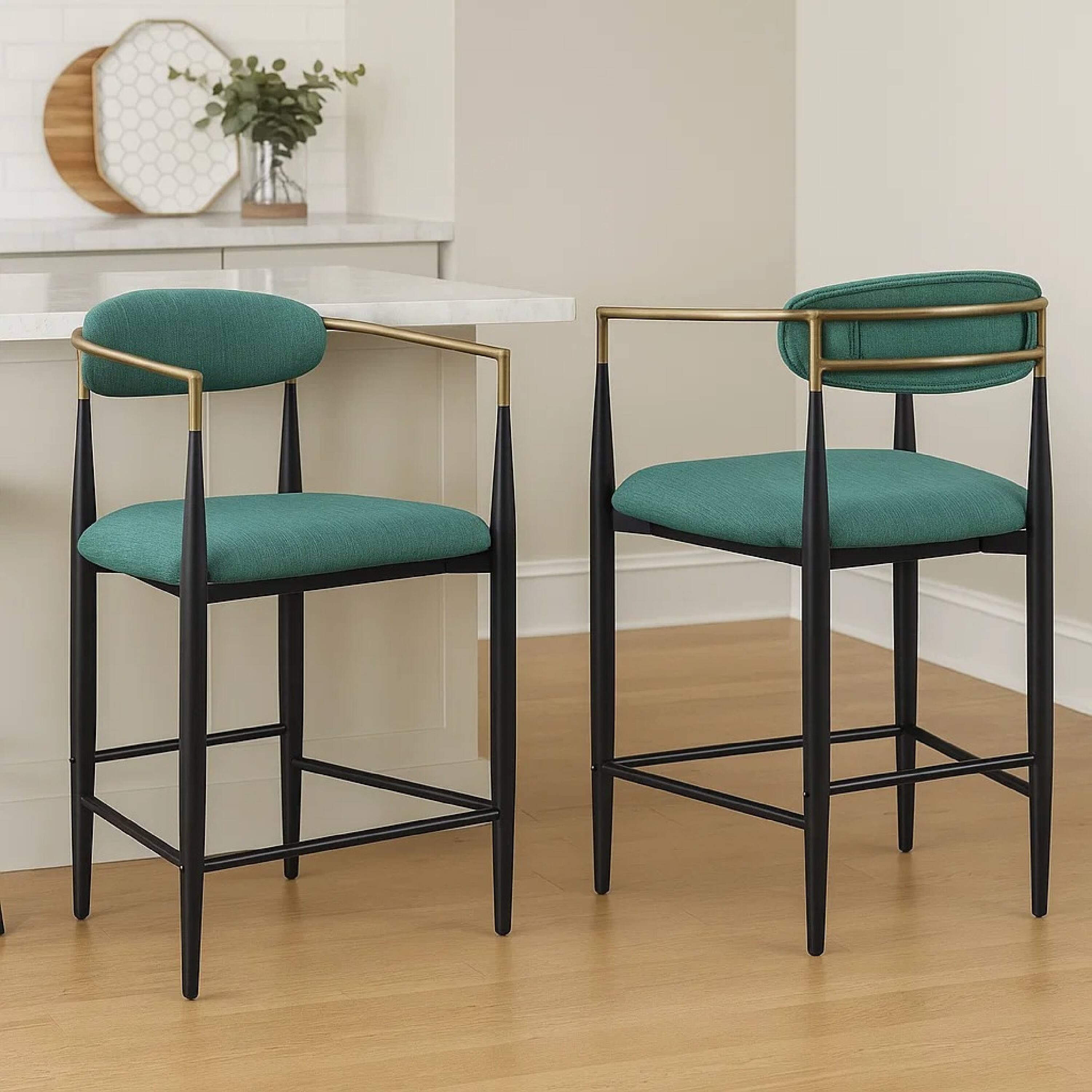 Alt View 5. Manhattan Lane - Tiara Counter Height Chair Set of 2, Teal Green, Black Metal 25 Inch - Teal Green, Gold, Black.