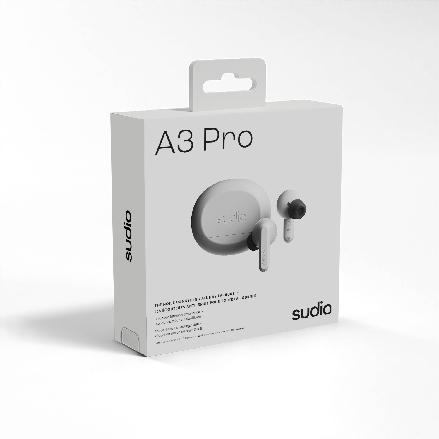 A3 Pro  
sudio  
sudio  
THE NOISE CANCELLING ALL DAY Y LES ÉCOUTEURS ANTI-BRUIT POUR TOUTE LA JOURNÉE  
Rotored and discreet experience  
Active Noise Cancelling 33dB  
Rotation active du bruit 33dB