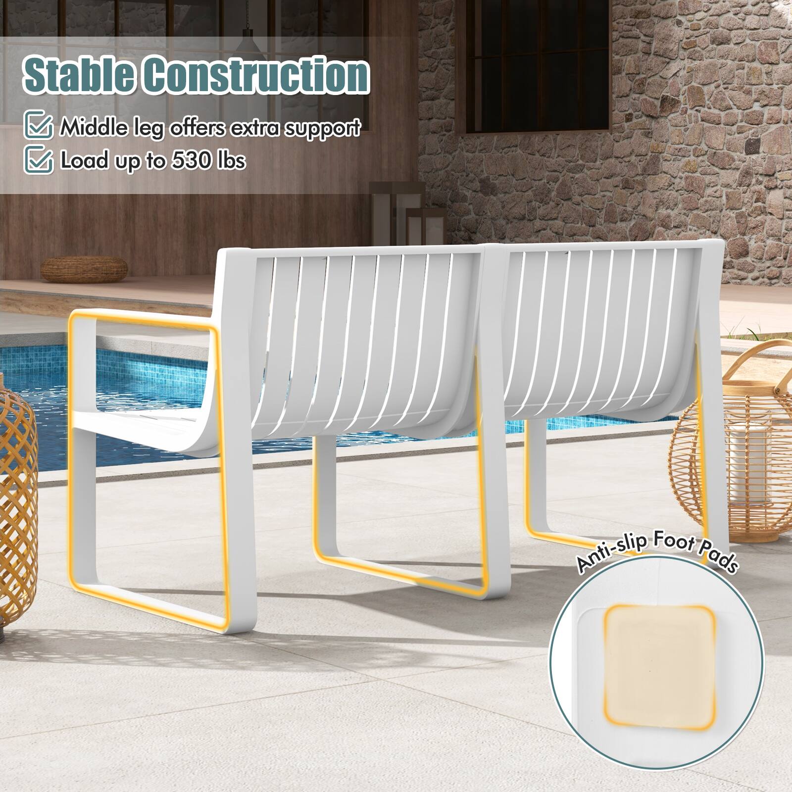 Stable Construction  
- Middle leg offers extra support  
- Load up to 530 lbs  

Anti-slip Foot Pads