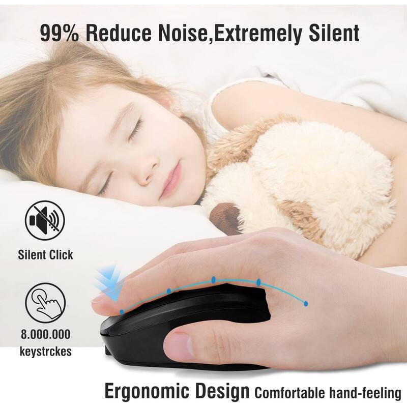 99% Reduce Noise, Extremely Silent  
Silent Click  
8,000,000 keystrokes  
Ergonomic Design Comfortable hand-feeling