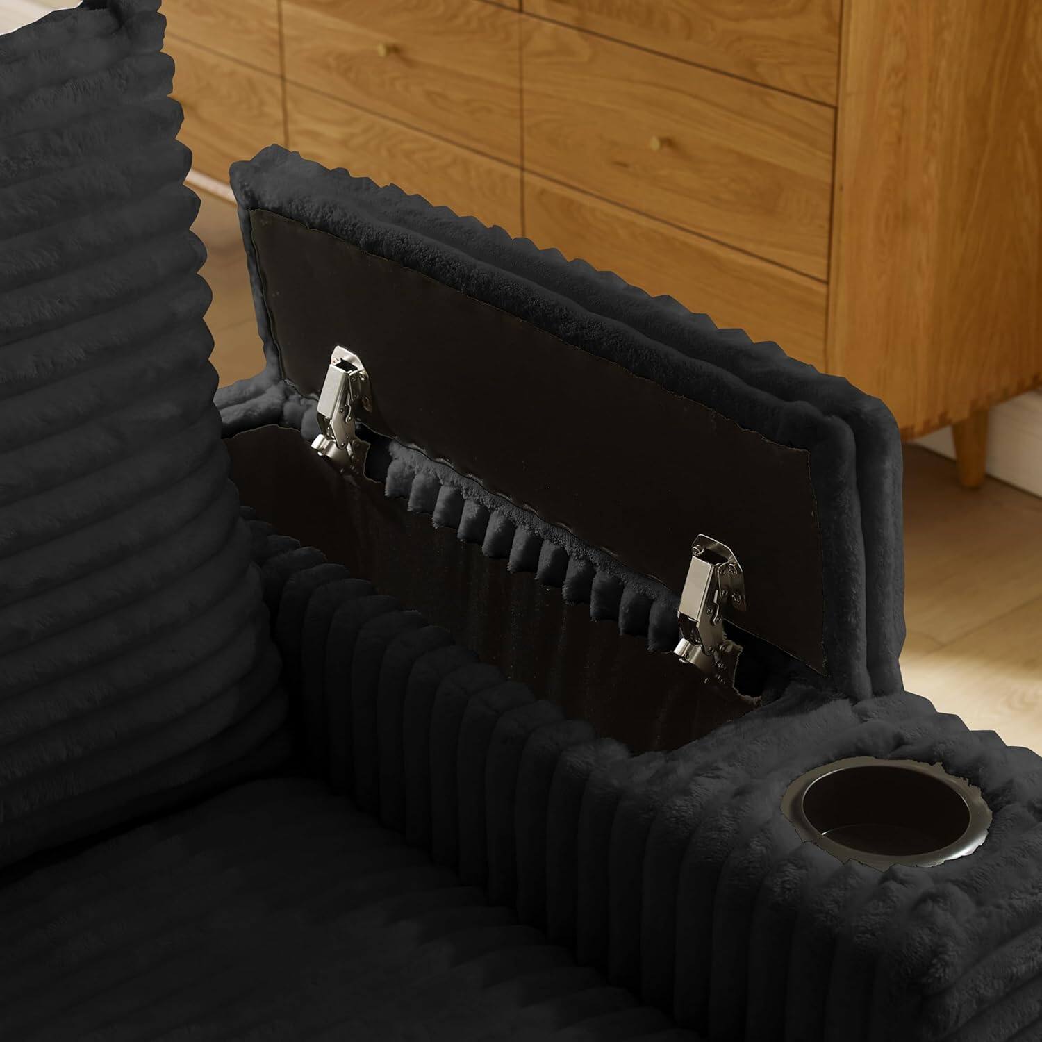 Alt View 1. Yardgrace - 104 Inch L Shaped Modular Sectional Sofa Green Corduroy with Ottoman Charger Cup Holders Armrest Storage - Black.