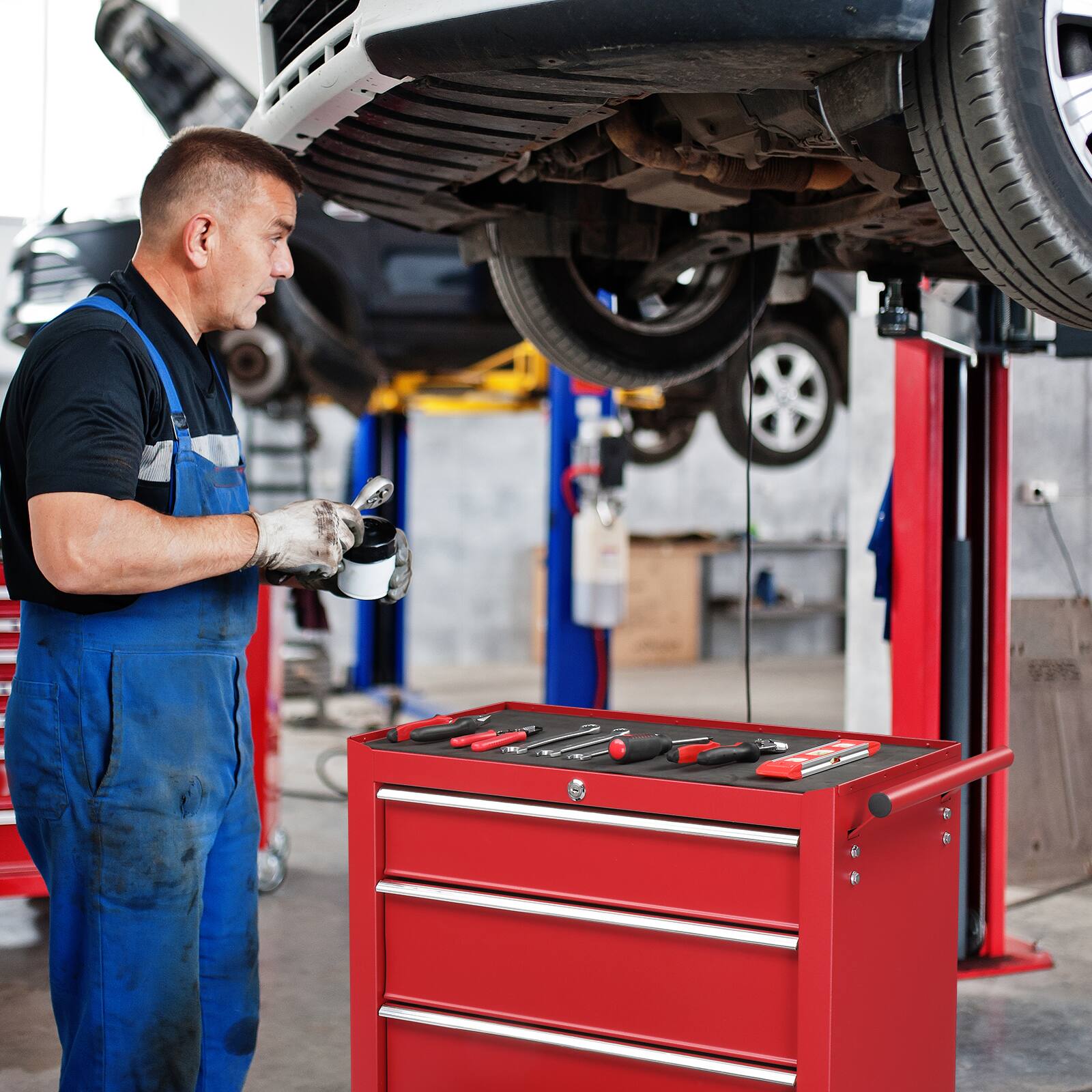 Alt View 5. Winado - 4-Drawer Rolling Tool Chest with Lock&Key & Drawer Liners Tool Storage Cabinet - Red.