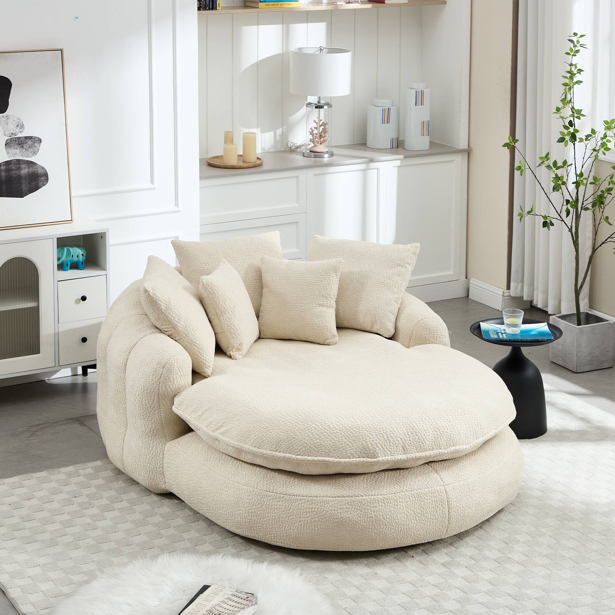 Alt View 6. GOODSILO - Oversized Oval Upholstered Bean Bag Sofa with Wrap-Around Backrest and Multiple Pillows for Ultimate Comfort - Beige.
