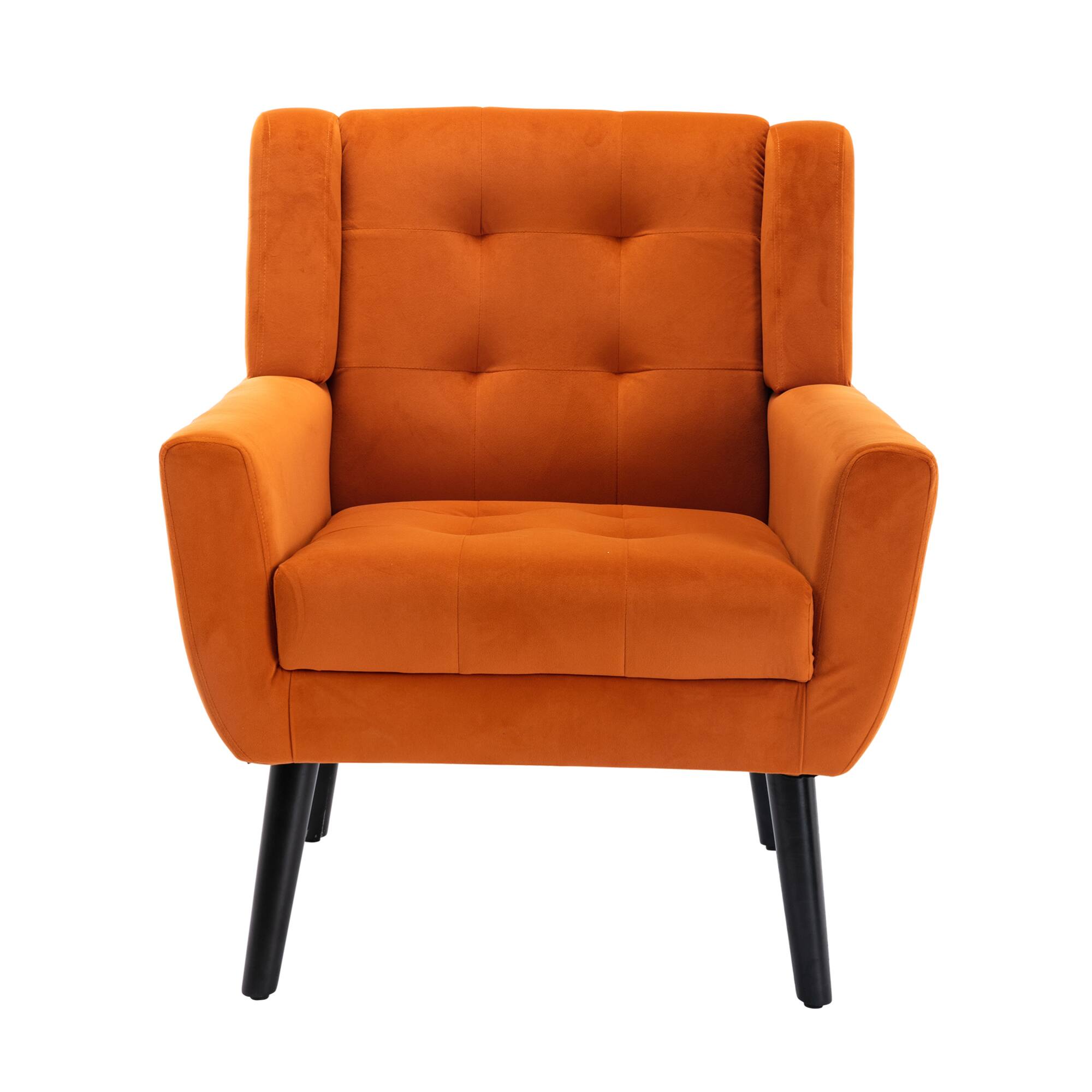 Back. GOODSILO - Luxury Velvet Upholstered Accent Chair with Ergonomic Design for Living Room and Bedroom Comfort - Orange.