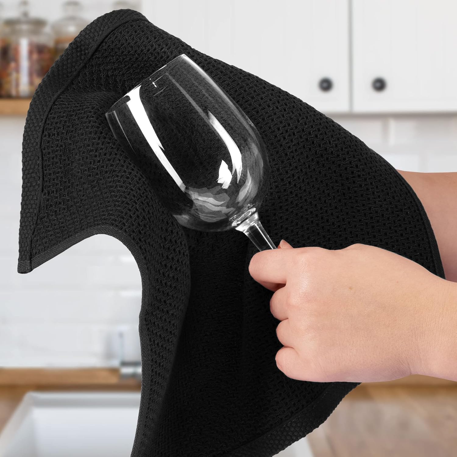 Alt View 1. Zulay Kitchen - Zulay Kitchen Towels 6 Pack 100% Cotton Waffle Weave - 12x12” Super Absorbent Dish Towels for Kitchen - Black.