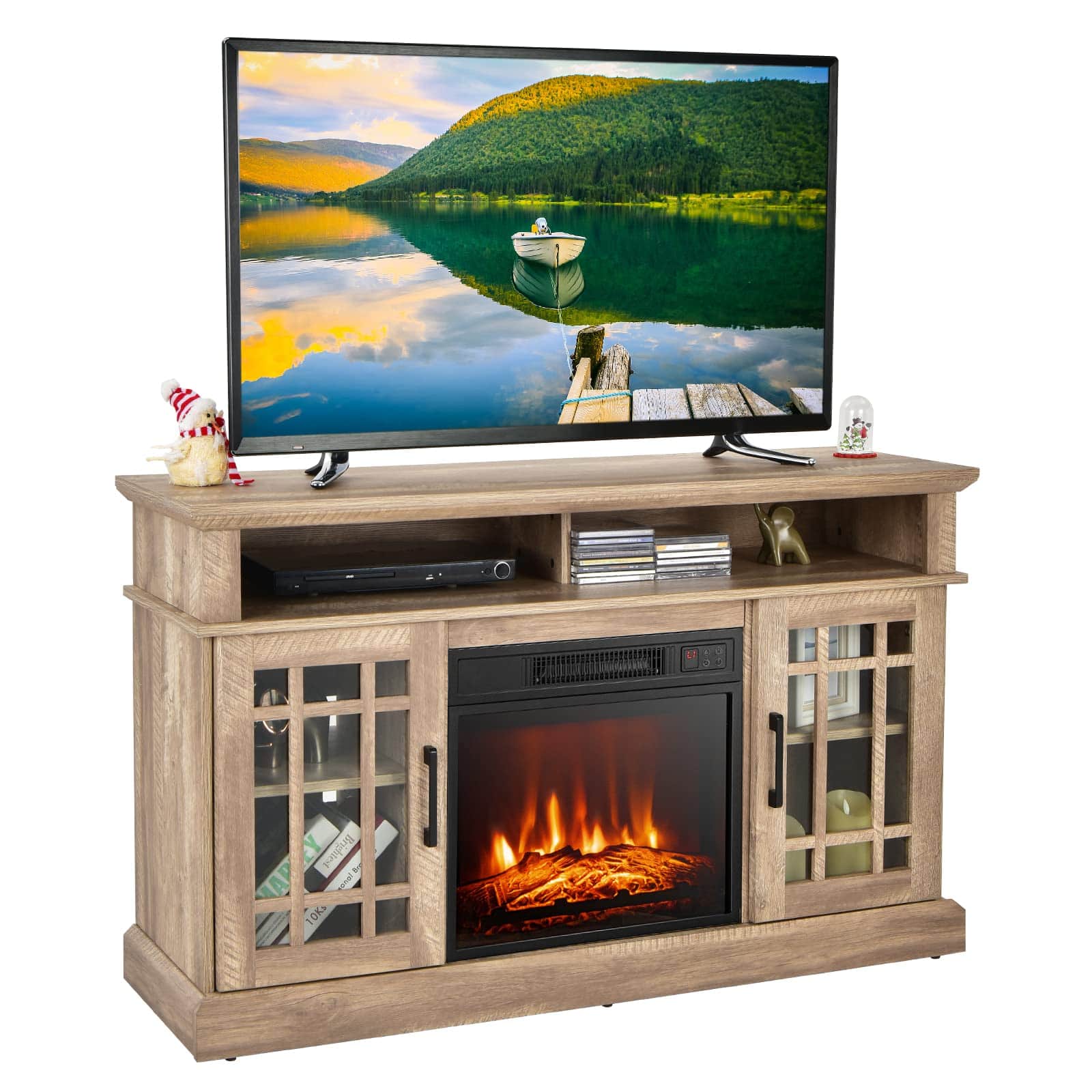 Ecooso - 48 Inch Fireplace TV Stand with 18 Inch Insert for TVs up to 55 Inch - Natural