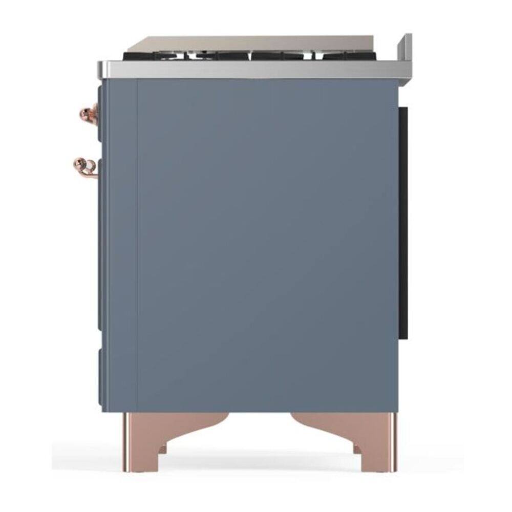 Alt View 5. ILVE - ILVE Majestic II 36 inch Dual Fuel Range with 6 Burners + Griddle (Natural Gas, Blue Grey, Copper Trim) - Blue Grey.