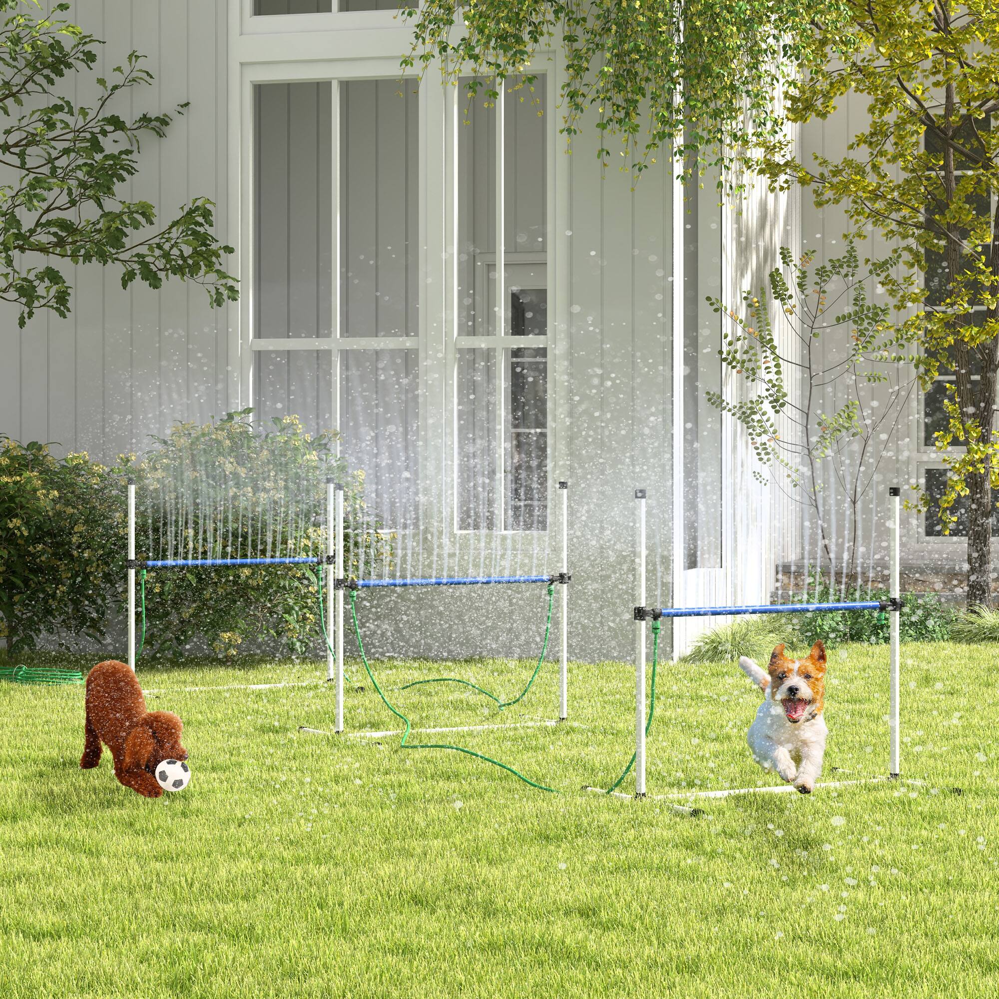 Angle. Pawhut - 4 Piece Dog Agility Set, Spray Water Tube, Adjustable Hurdle, Carry Bag, Whistle - White.