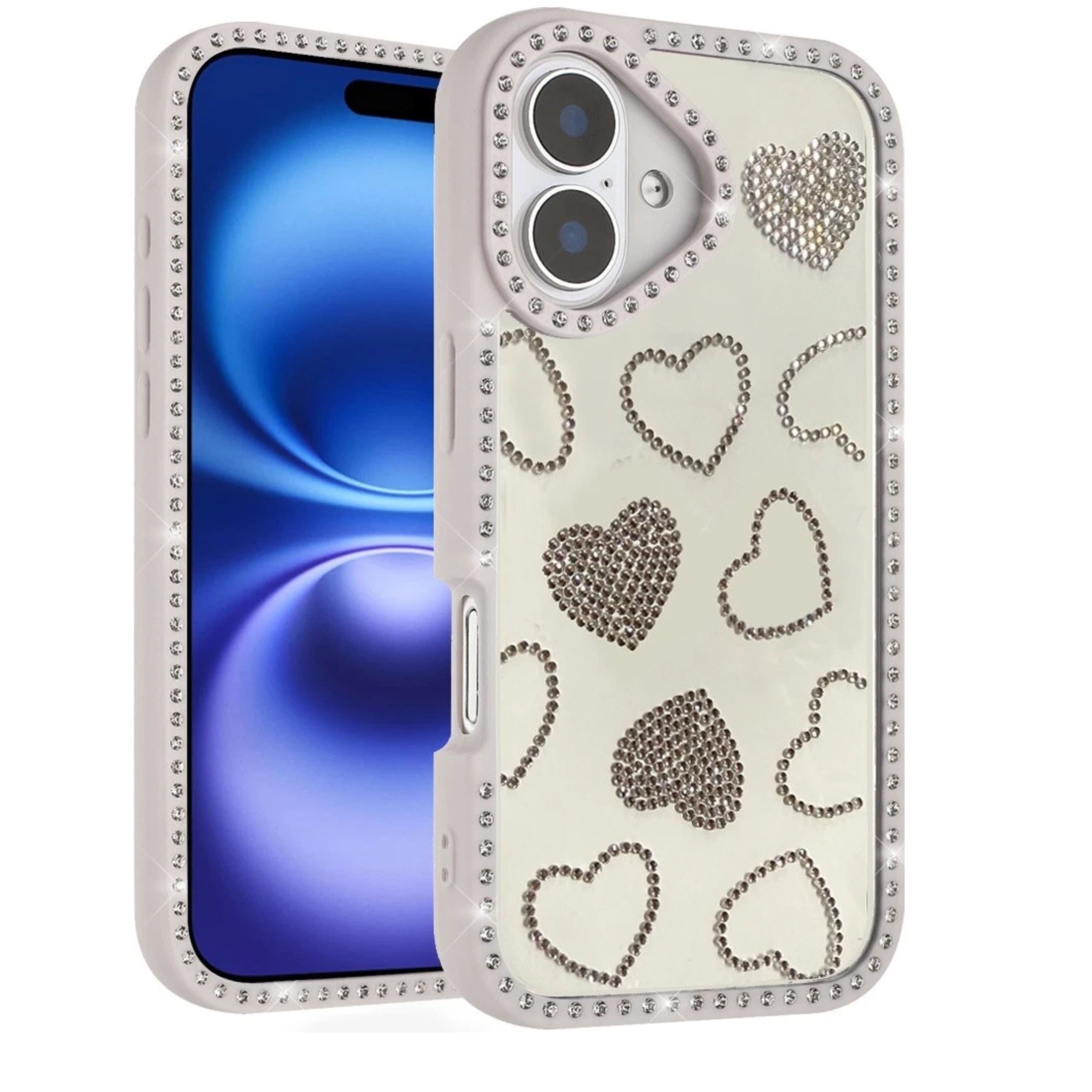 Kitcheniva - Crystal Heart Rhinestone Bling Protective Cover With Tempered Glass For iPhone 17 - Biege price history on PriceWatchPro