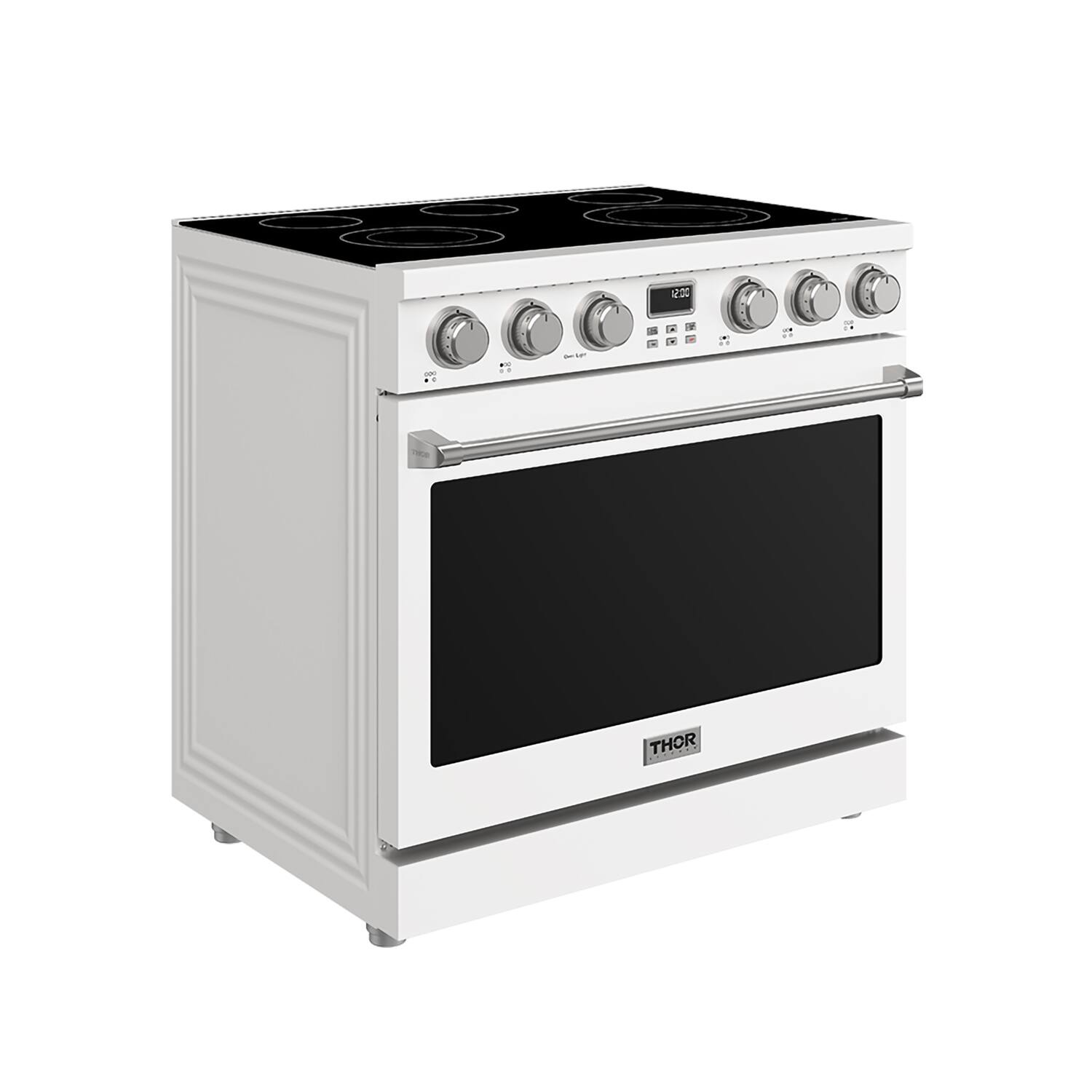 Left. Thor Kitchen - 6.0 Cu. Ft. Freestanding Electric Convection Range - Matte white.