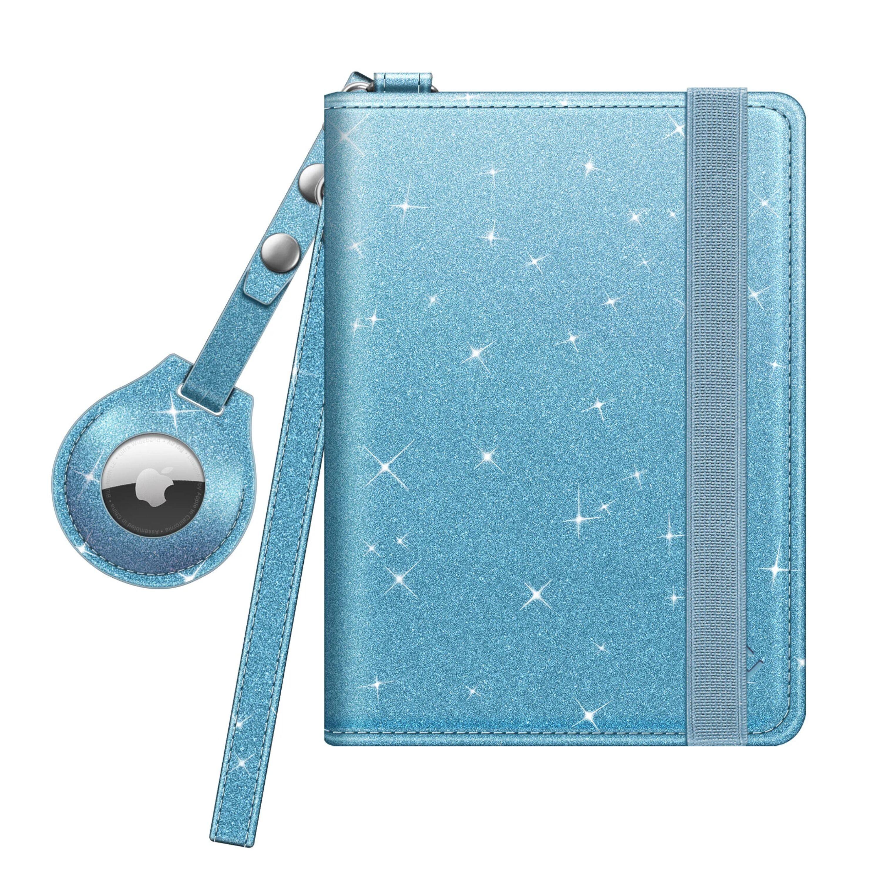 Kitcheniva - Slim RFID Blocking Card Passport Holder Travel Wallet Case With Airtag - Glitter Blue
