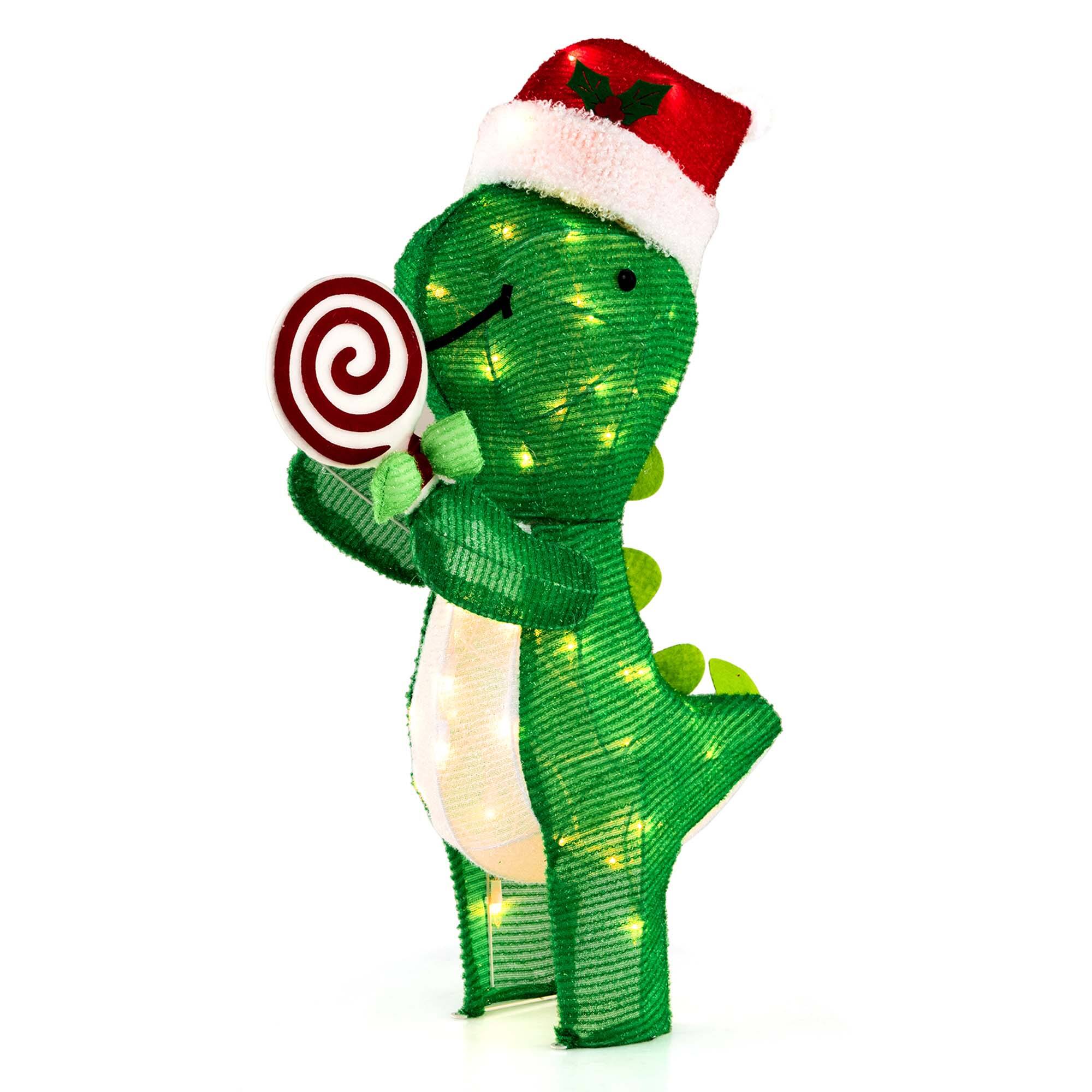Alt View 19. Costway - 2.4 FT Pre-Lit Dinosaur Christmas Decoration with LED Lights Holiday Yard Ornament - Multicolor.
