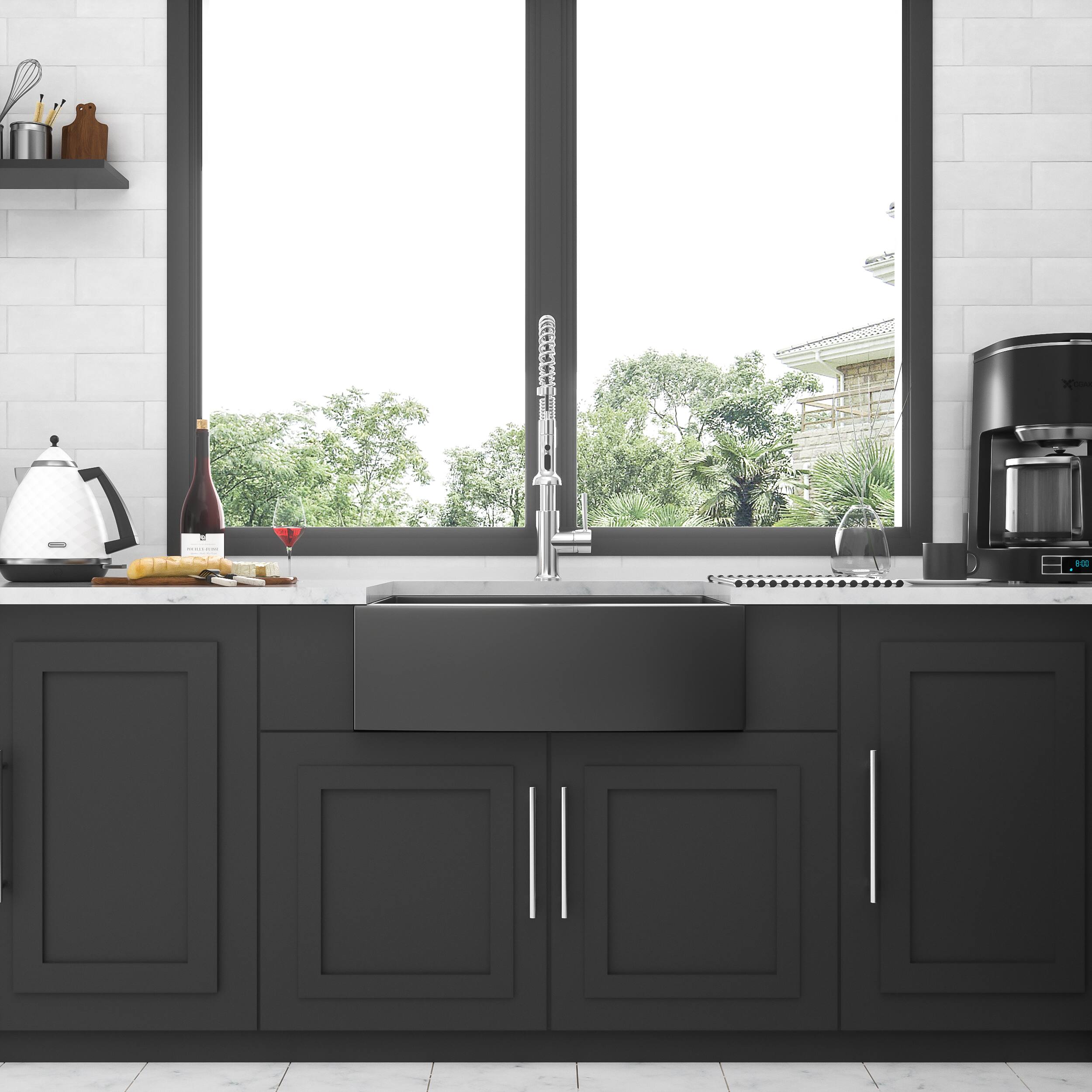 Angle. Siljoy - 27 Gunmetal Black Farmhouse Sink - 27*21*10 Inch Kitchen Sink Stainless Steel 16 gauge Apron Front Kitchen Sink - Gunmetal Black.
