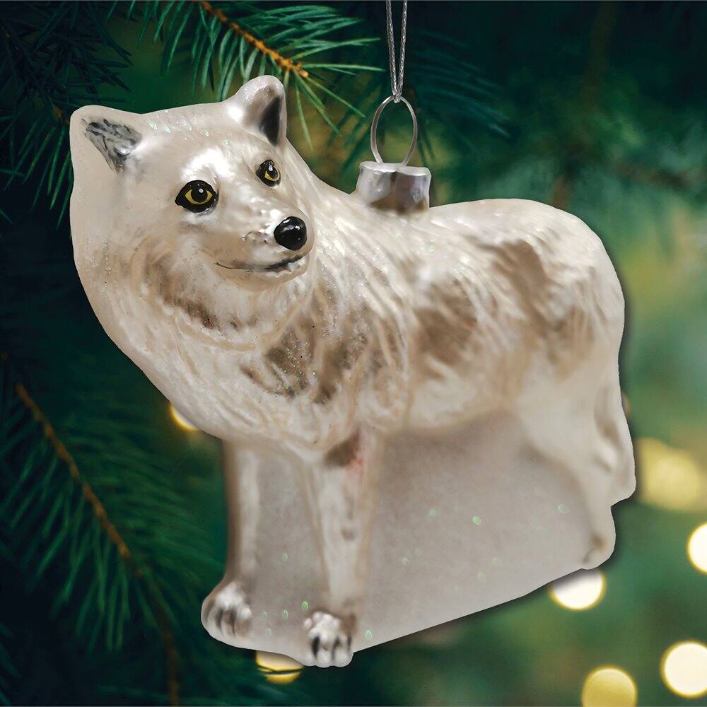 Left. OrnamentallyYou - Arctic Winter Wolf Christmas Ornament - Multi-colored.