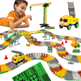 JitteryGit - Construktor Glow-in-the-Dark Construction Track Set – 194-Piece STEM Building Toy