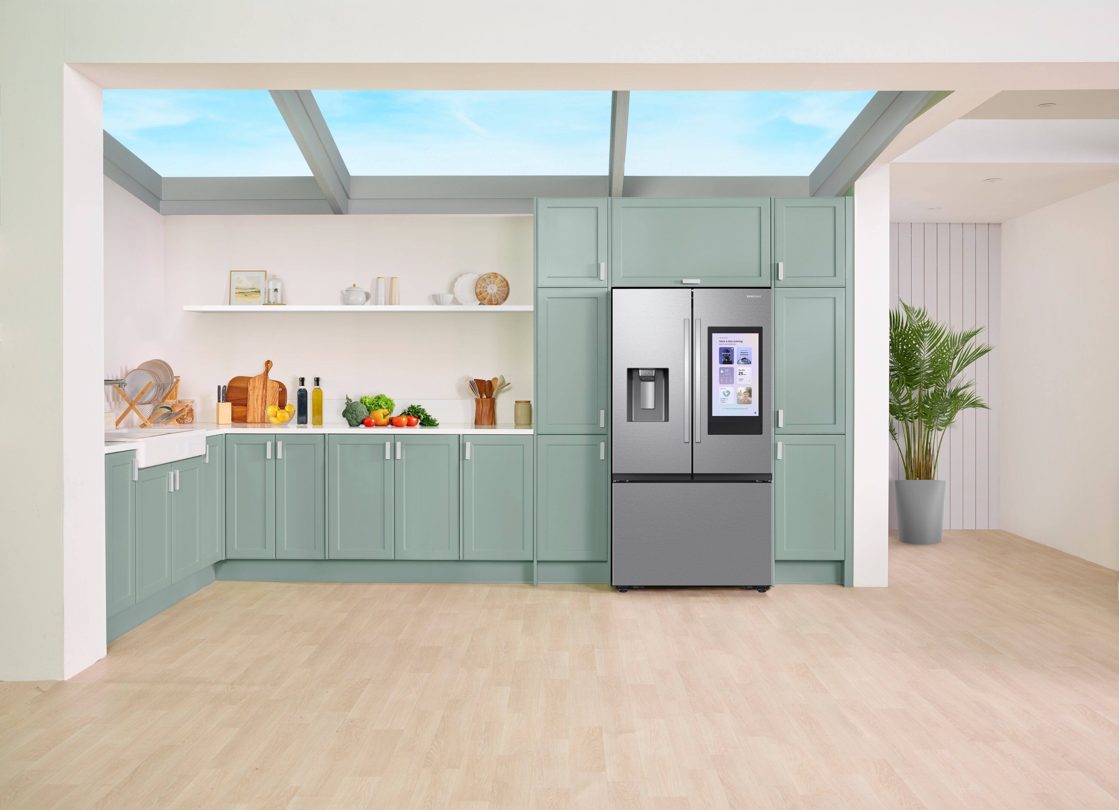 Alt View 16. Samsung - 36 in. Wide 25 cu. ft. Bespoke AI 3-Door French Door Counter Depth Smart Refrigerator with Family Hub - Fingerprint Resistant Stainless Steel.