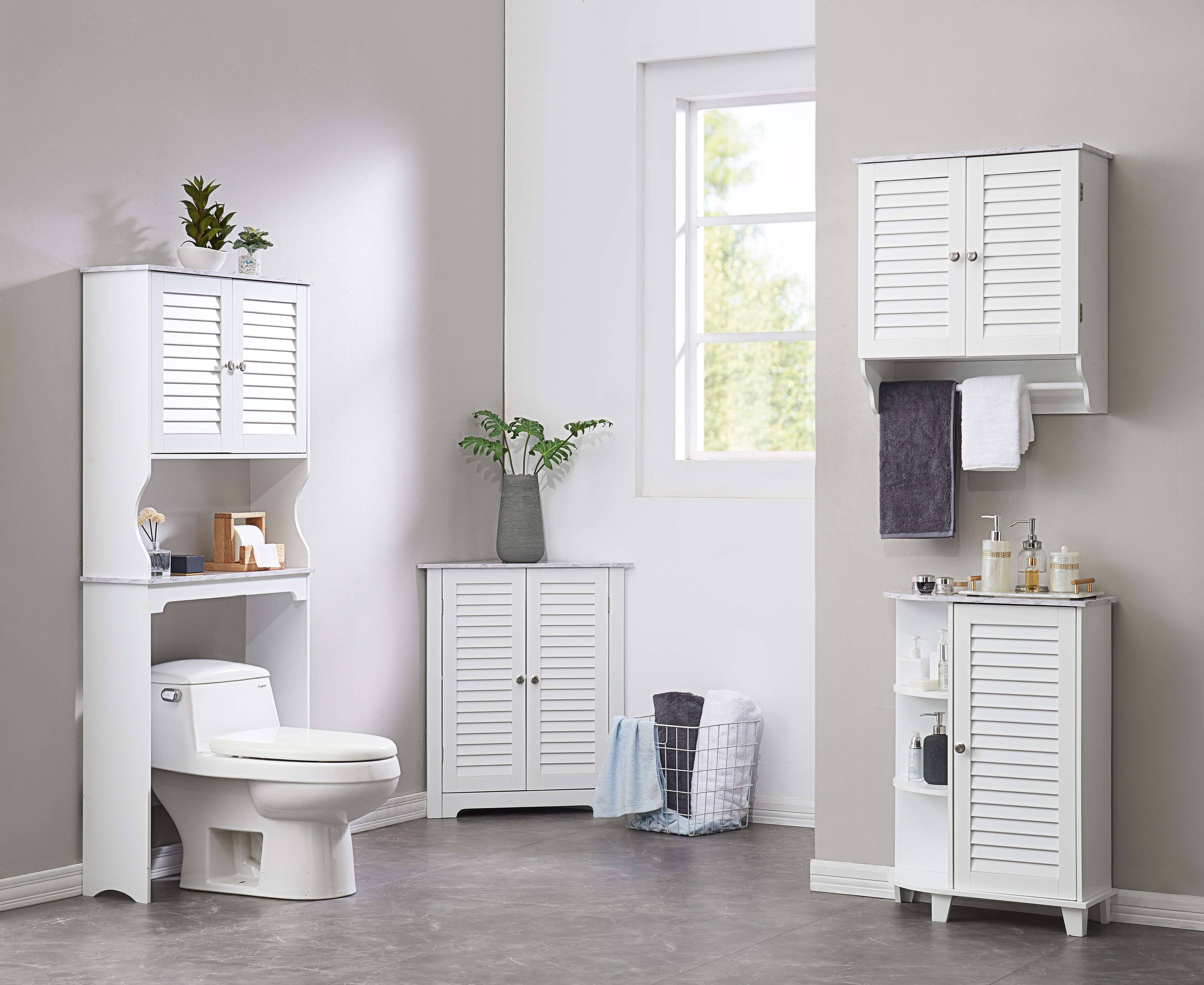 Alt View 1. Kings Brand Furniture - Kings Brand Furniture White Freestanding Bathroom Corner Cabinet Storage with Doors and Two Shelves - White.