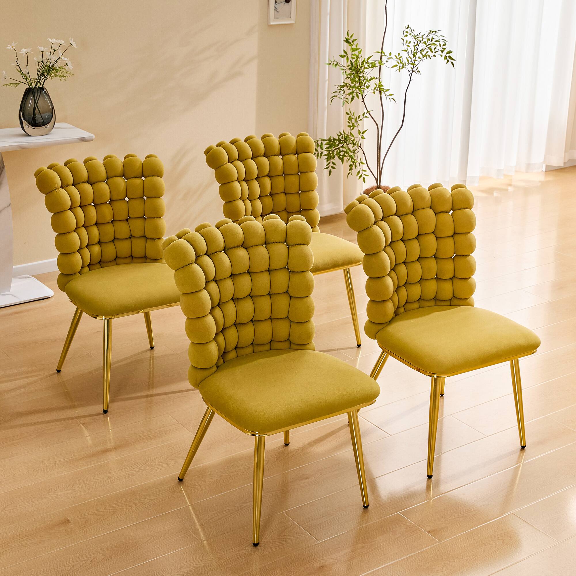 Alt View 2. Loheer - Loheer Accent Dining Chair Tufted Upholstered Vanity Chair with Gold Legs 1.6 ft - Gold,Yellow.