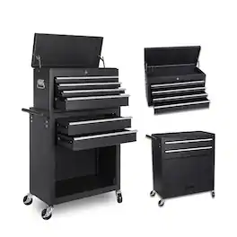 Boyel Living - Black Tool Chest, 8-Drawer Rolling Tool Storage Cabinet with 2 in 1 Detachable Top Tool Box
