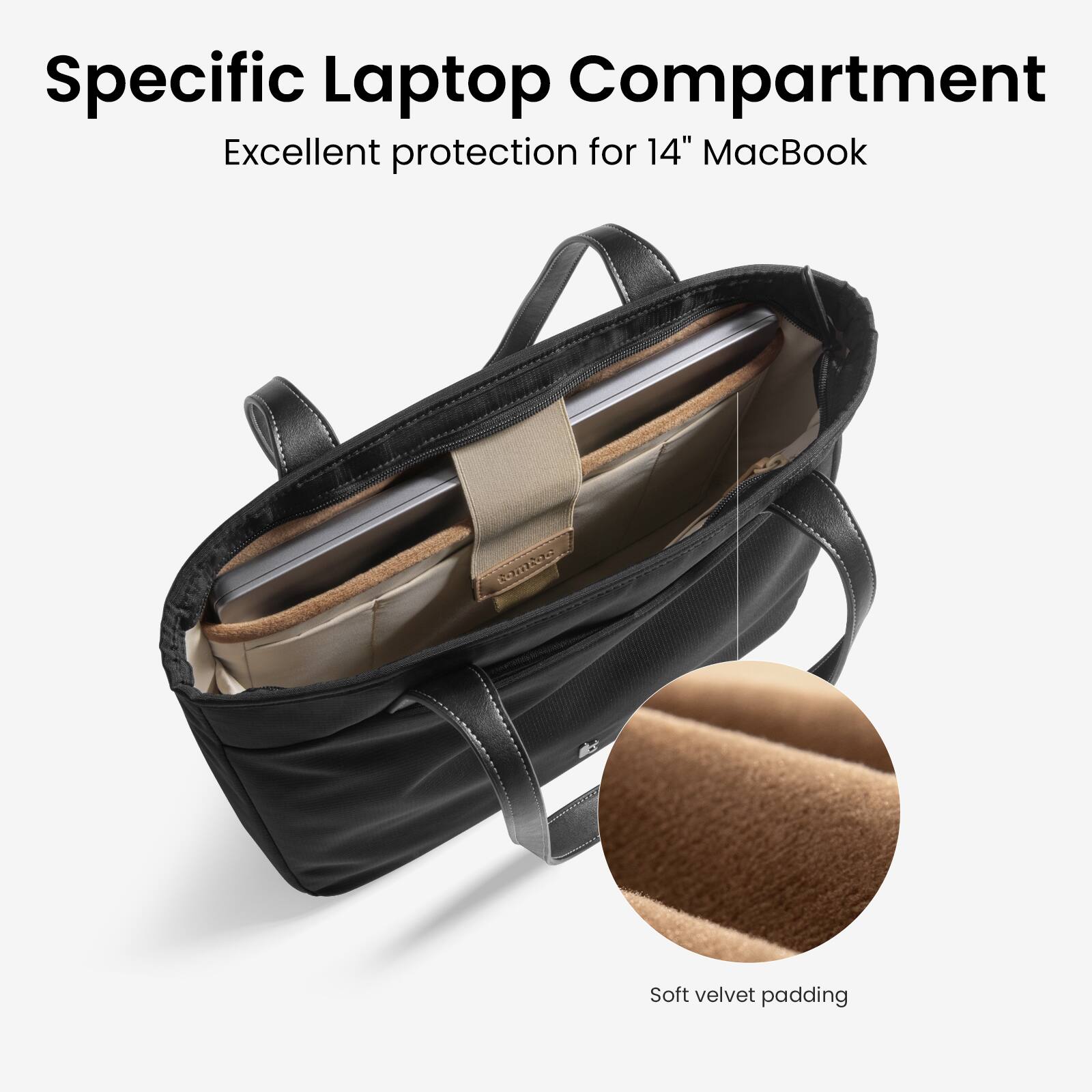 Specific Laptop Compartment: Excellent protection for 14" MacBook with Soft velvet padding.