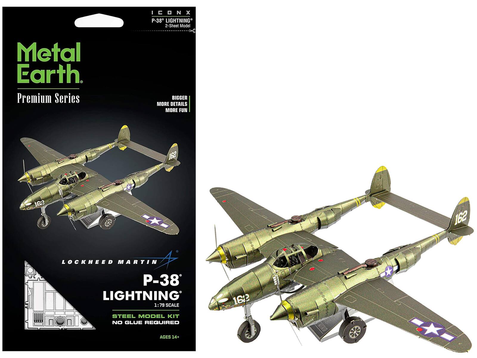 Metal Earth ICONX 3D Model Kit - Lockheed Martin P-38 Lightning