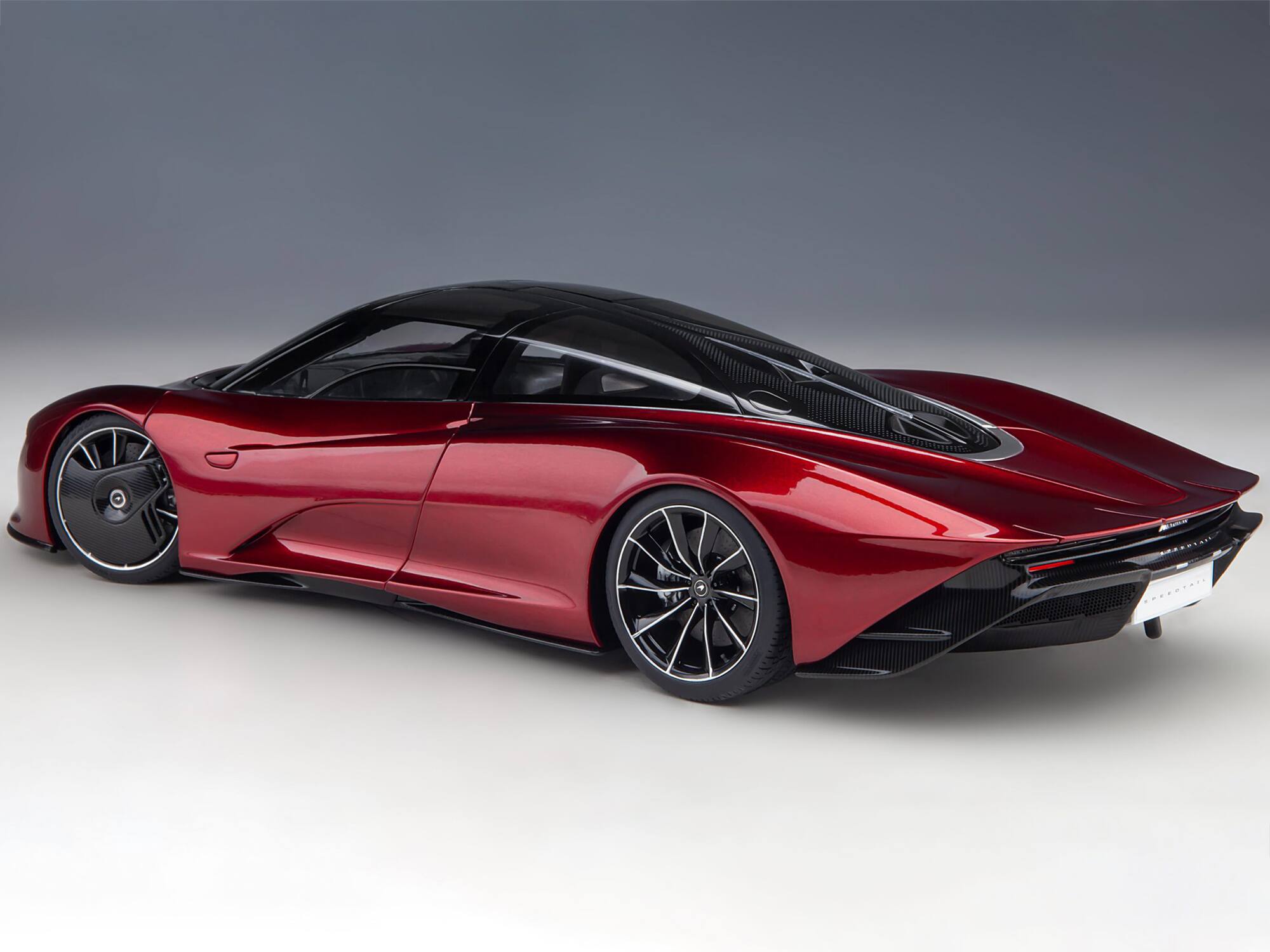 Alt View 7. Autoart - McLaren Speedtail Volcano Red Metallic with Black Top and Suitcase Accessories 1/18 Model Car by Autoart.