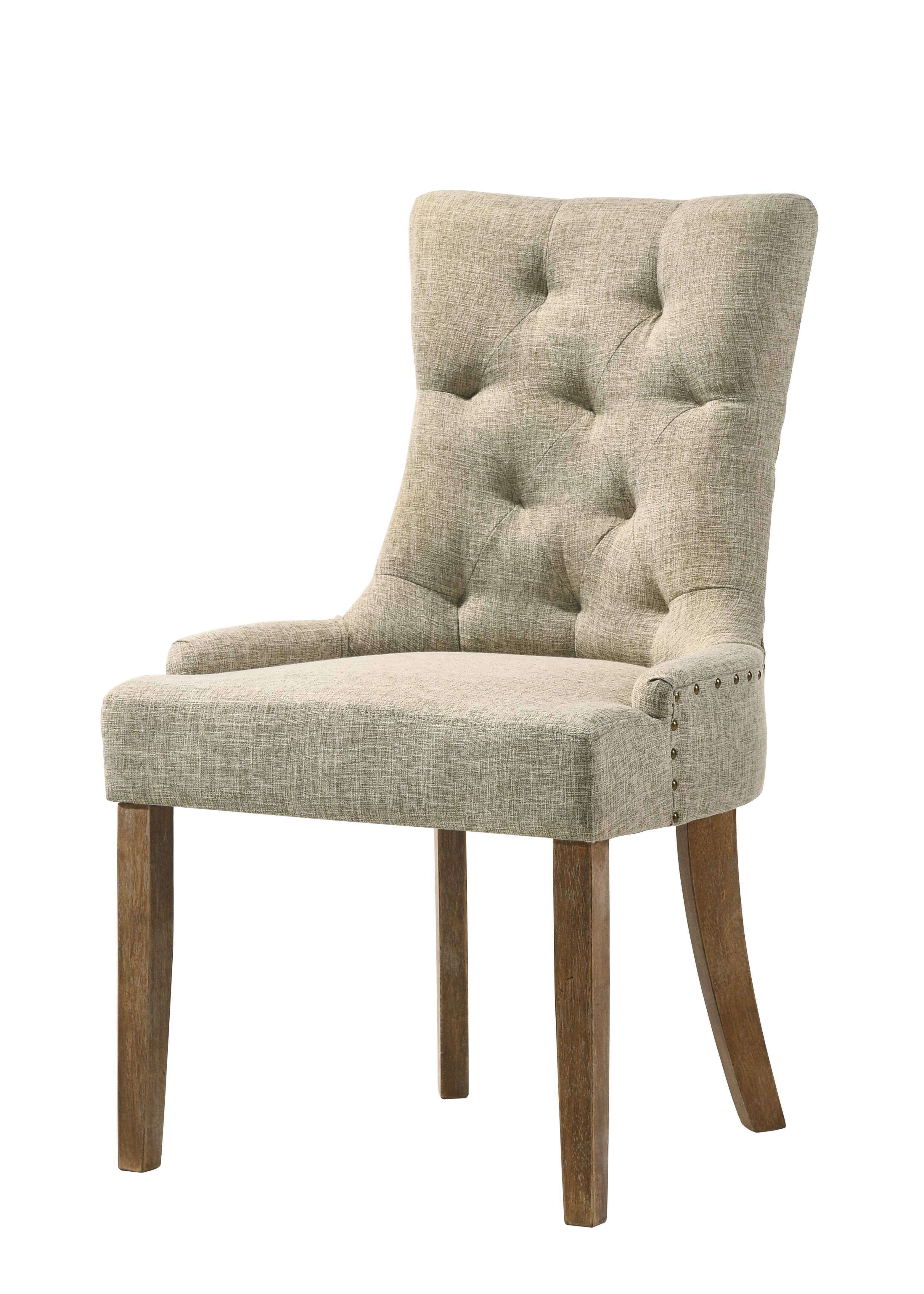 Front. Lirago - 24 Inch Side Chairs Set of 2 Fabric Upholstery Salvaged Oak Finish Classic Dining Chair - Beige,Oak.