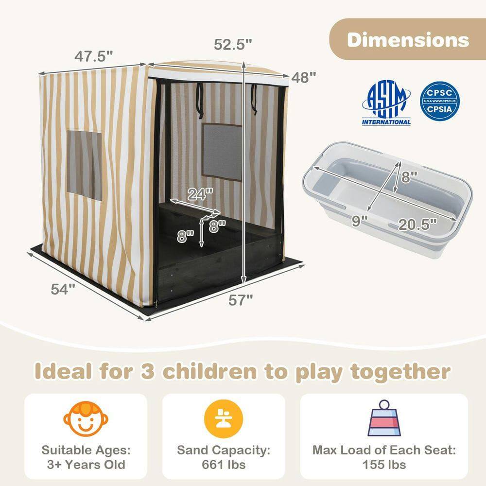 47.5" 52.5" 48" 54" 57" 24" 8" 8" 9" 8" 20.5" Dimensions

Ideal for 3 children to play together

Suitable Ages: 3+ Years Old

Sand Capacity: 661 lbs

Max Load of Each Seat: 155 lbs