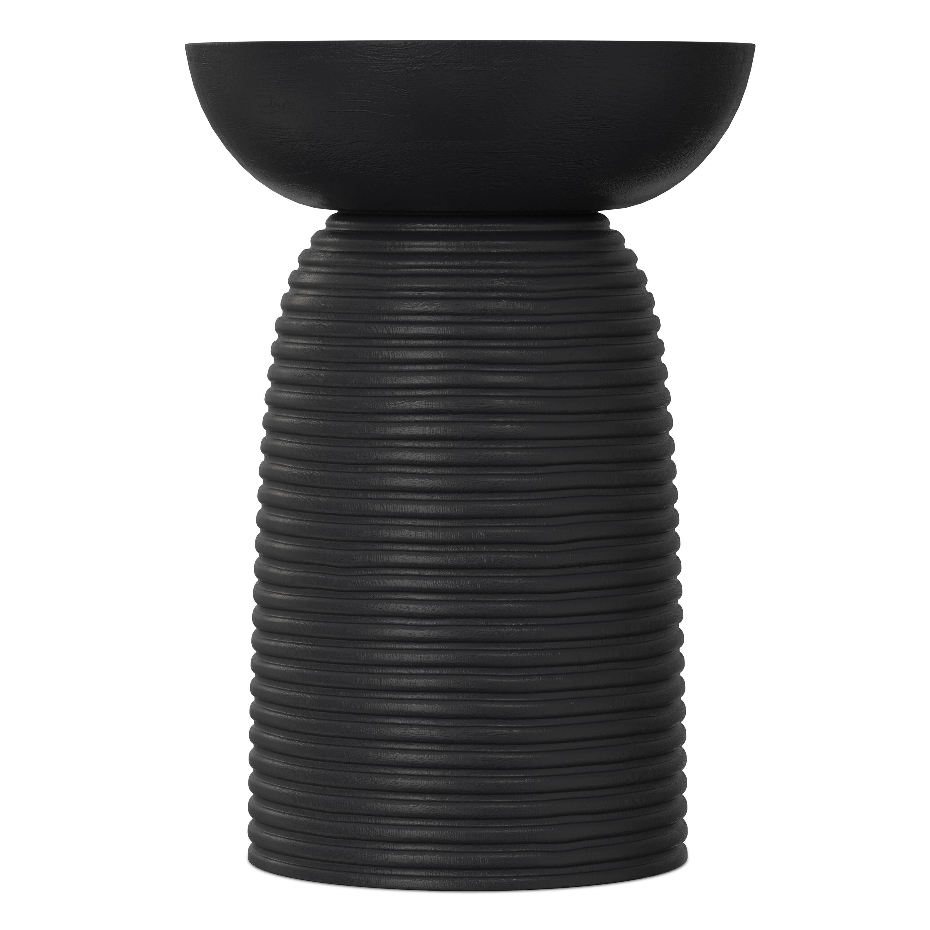 Left. Simpli Home - Boyd 13 inch Wide Solid Mango Contemporary Ribbed Accent Table in Black, Assembled - Black.