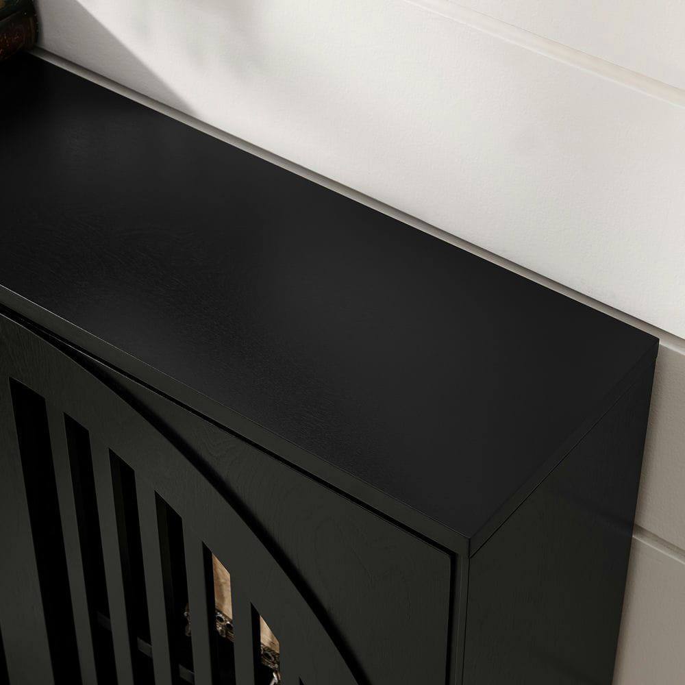 Alt View 5. Kadyn - Mid-Century Fluted Sideboard with 2 Outlet Holes - Black - Black.