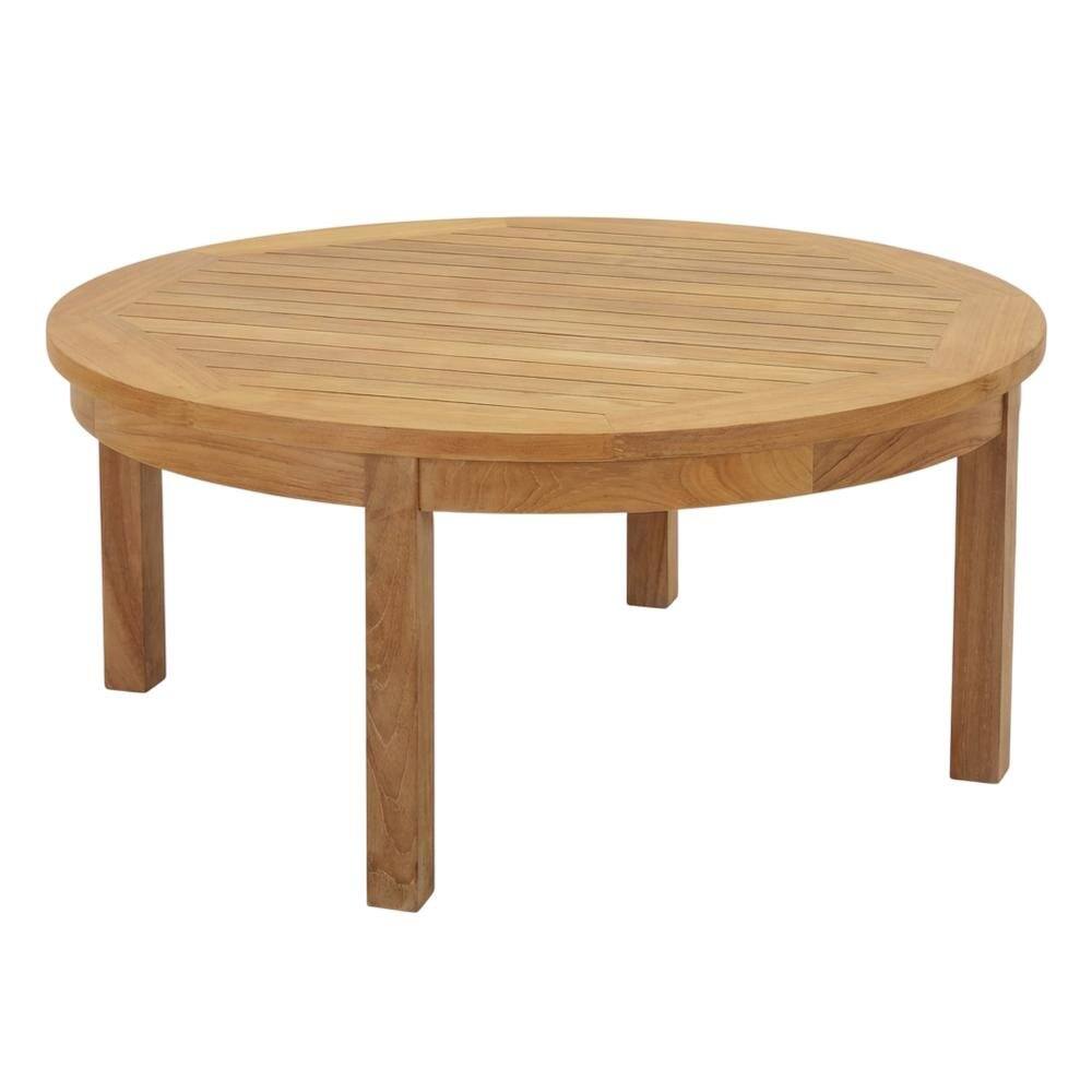 Front. Outdoor Escape - Teak Outdoor Coffee Table With Round Top And Rustic Finish - Brown.