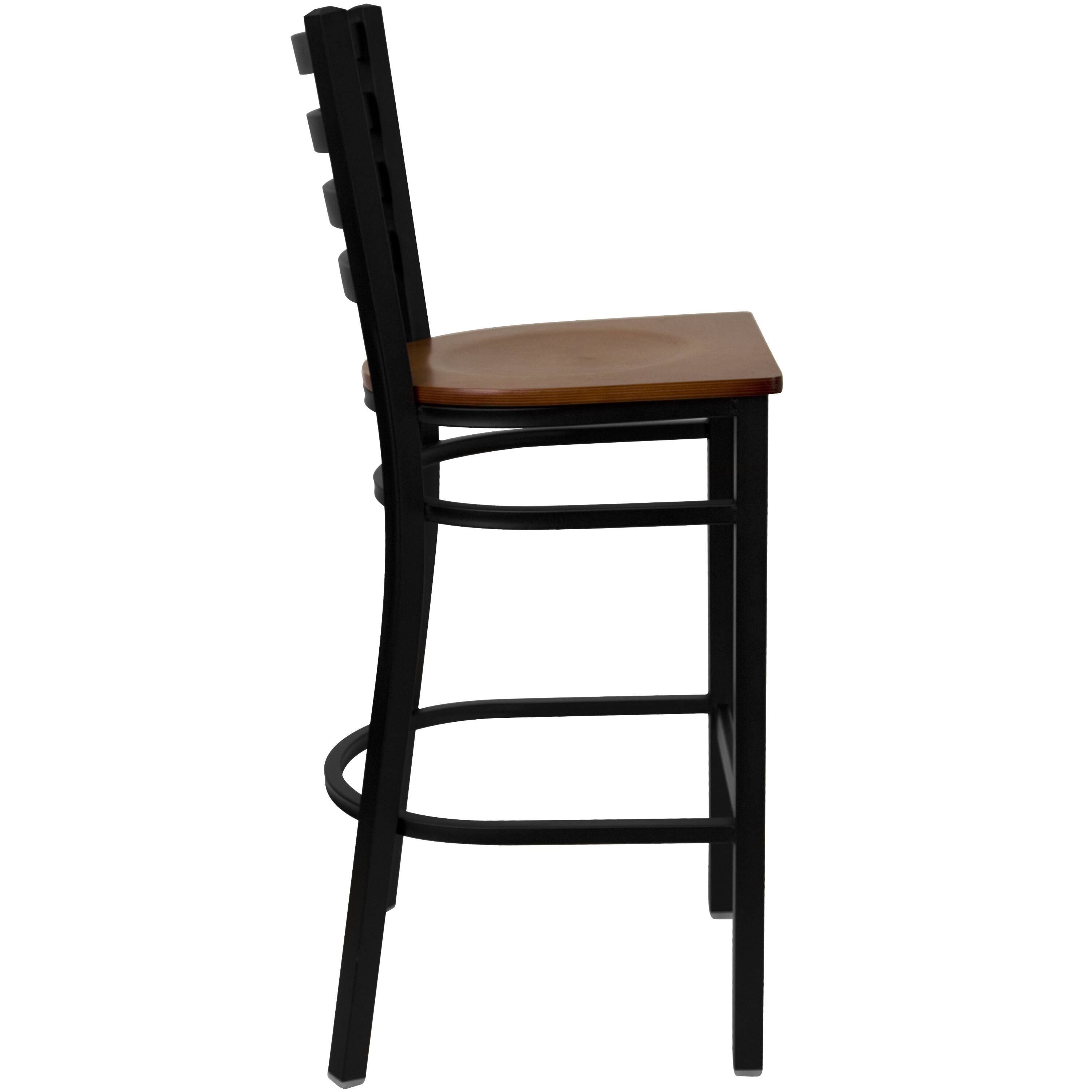 Alt View 7. Emma + Oliver - Ladder Back Metal Restaurant Dining Barstool - Cherry Wood Seat/Black Metal Frame.