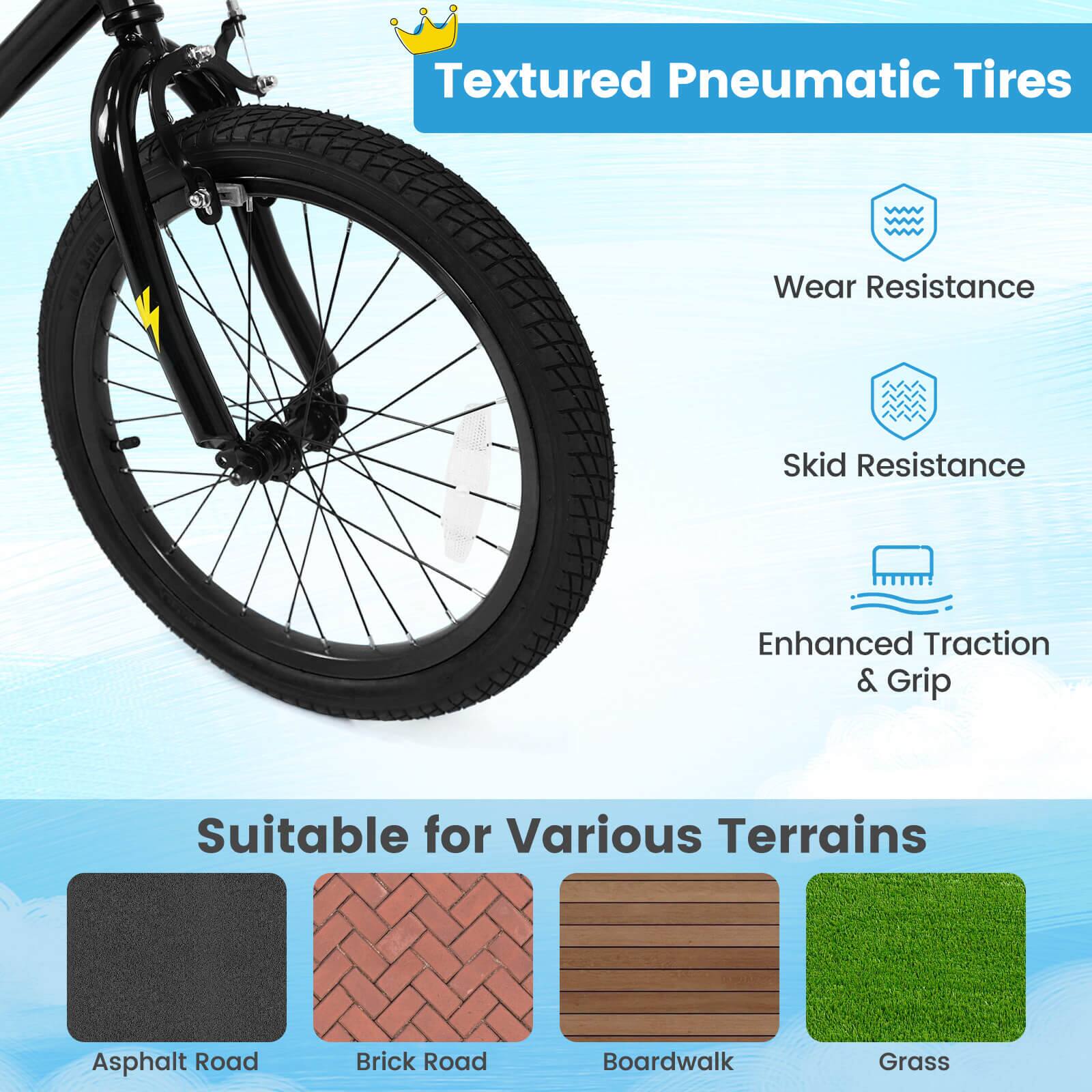 Textured Pneumatic Tires

- Wear Resistance
- Skid Resistance
- Enhanced Traction & Grip

Suitable for Various Terrains

- Asphalt Road
- Brick Road
- Boardwalk
- Grass