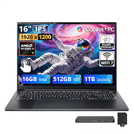 Acer - Upgraded - Swift Go 16 AI 16" WUXGA Touch Laptop,Ryzen AI 7 445,16GB RAM,512GB SSD+1TB Dock Set,Backlit Keyboard,Win 11 - Black