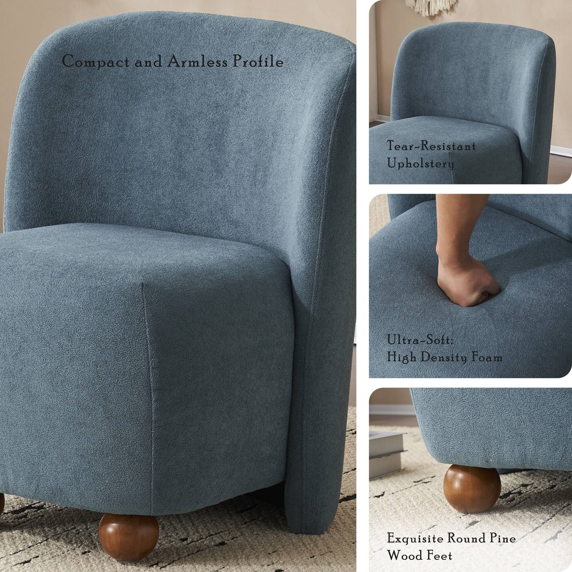 - Compact and Armless Profile
- Tear-Resistant Upholstery
- Ultra-Soft: High Density Foam
- Exquisite Round Pine Wood Feet