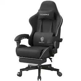 Dowinx - Gaming Chair Fabric Big and Tall with Pocket Spring Cushion, Massage Game Chair Cloth with Headrest - Black