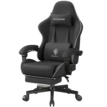 Front. Dowinx - Gaming Chair Fabric Big and Tall with Pocket Spring Cushion, Massage Game Chair Cloth with Headrest - Black.