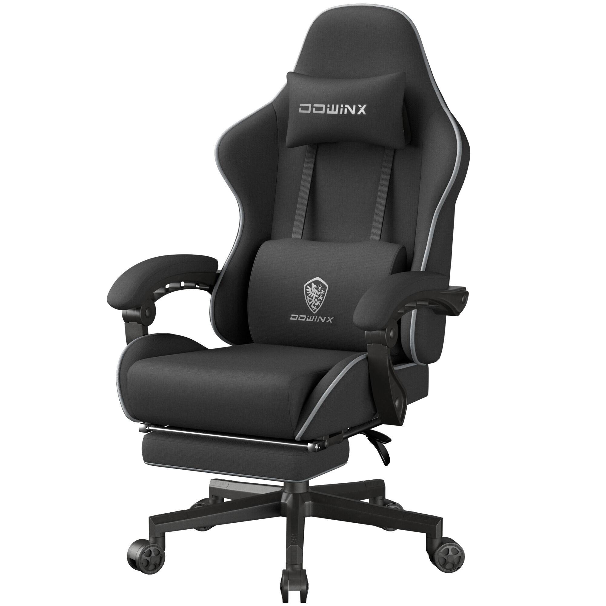 Front. Dowinx - Gaming Chair Fabric Big and Tall with Pocket Spring Cushion, Massage Game Chair Cloth with Headrest - Black.