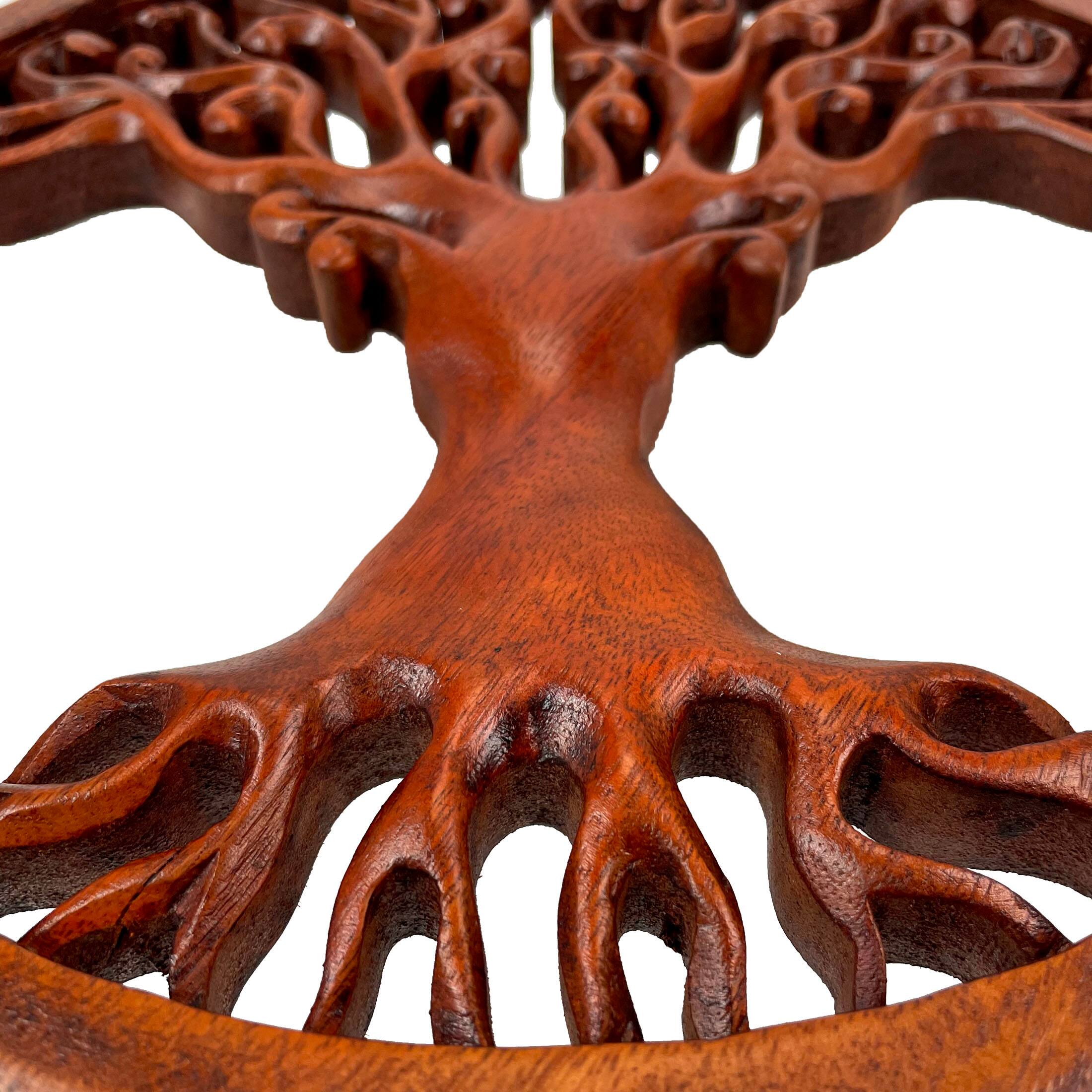 Alt View 4. Zeckos - Hand Carved Mahogany Tree Of Life Wood Wall Plaque - 11.5 Inches in Diameter - Boho Style - Brown.