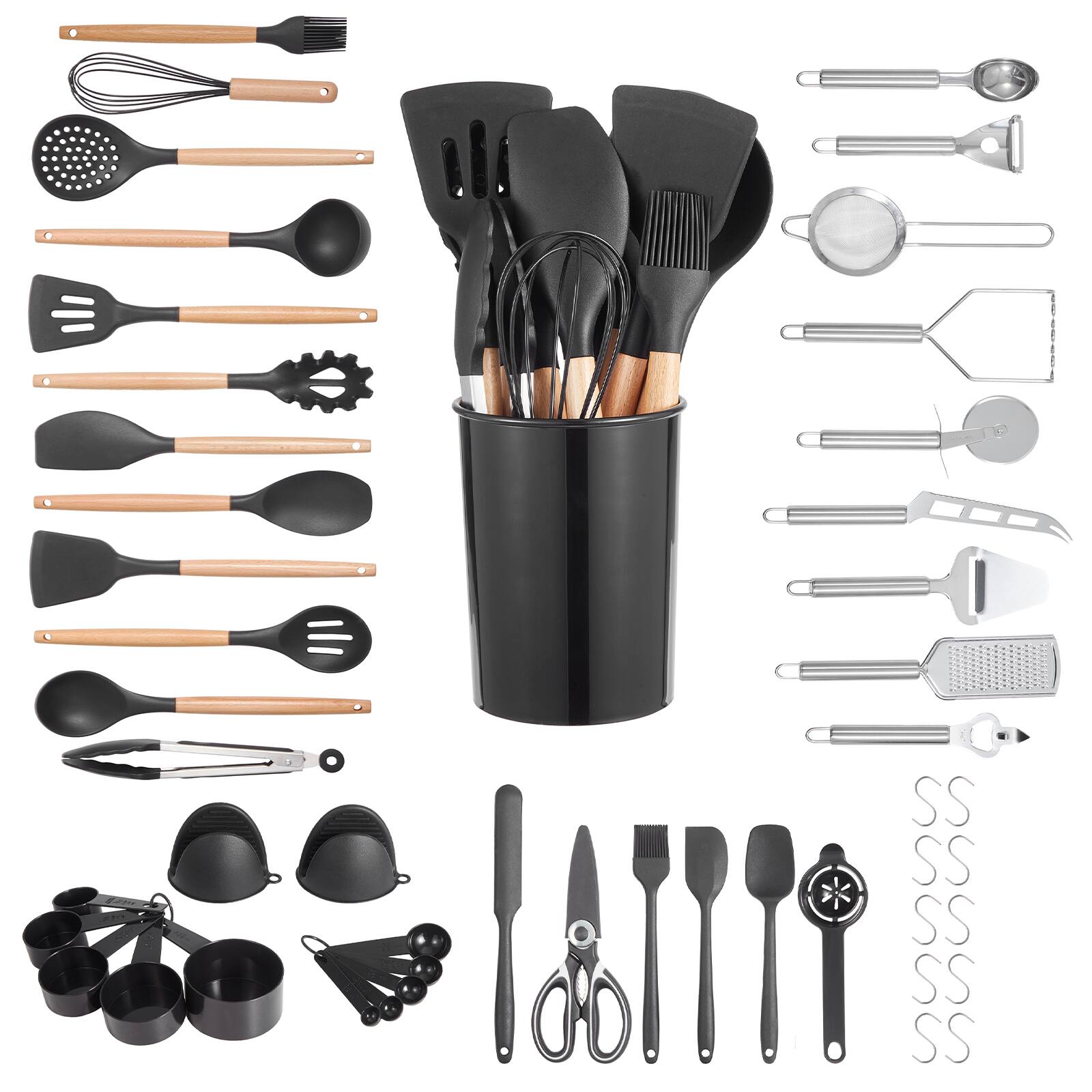Alt View 4. VEVOR - Kitchen Cooking Utensils Set, 50 PCS Silicone Spatula Set with Holder, 428°F Heat Resistant Gadget Spoons Tools - Black.