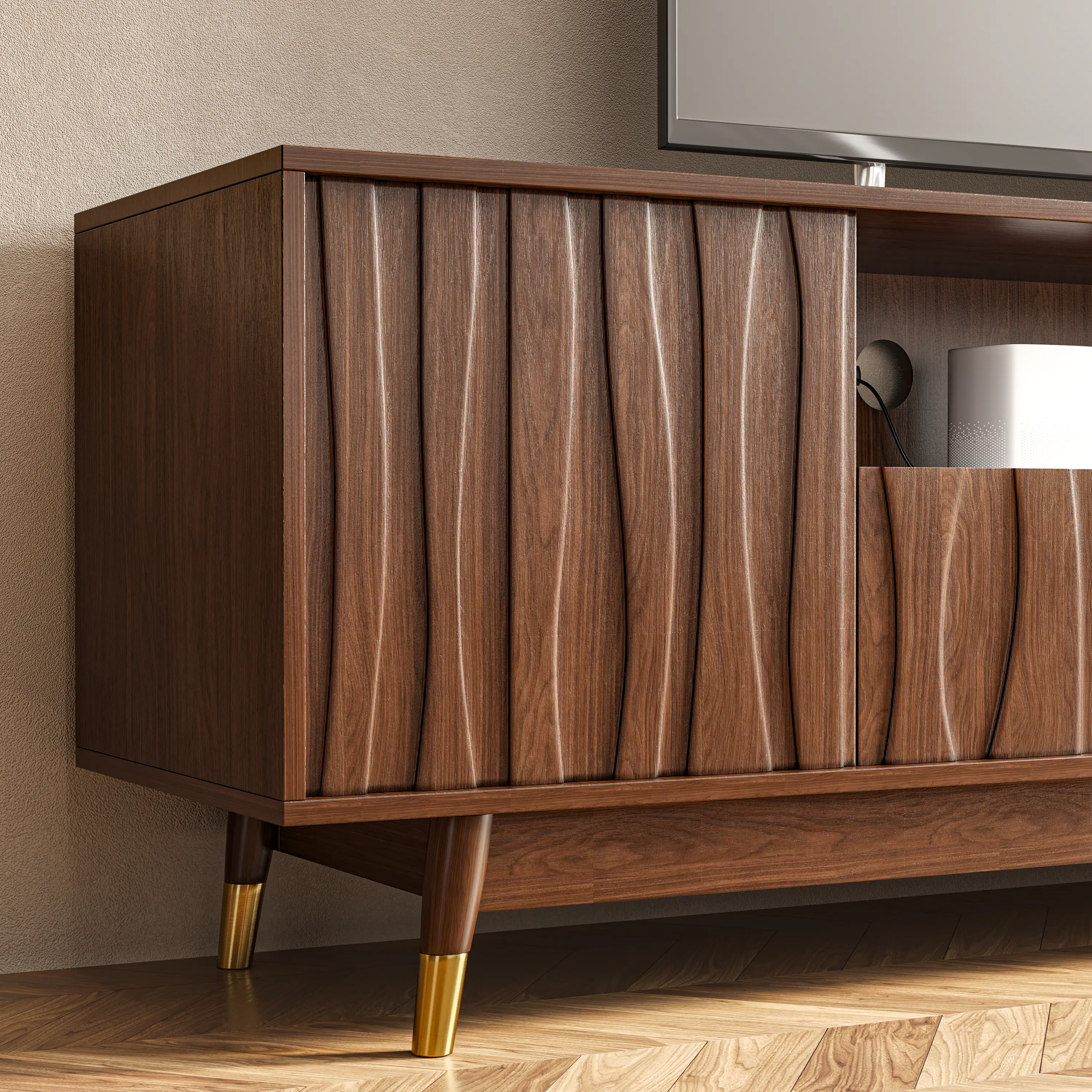 Alt View 9. MSOOB - 78.74" Wood TV Stand with 2 Drawer and 2 Cabinet for 85" TV, Modern Entertainment Center with Open Shelf for Living Room - brown.