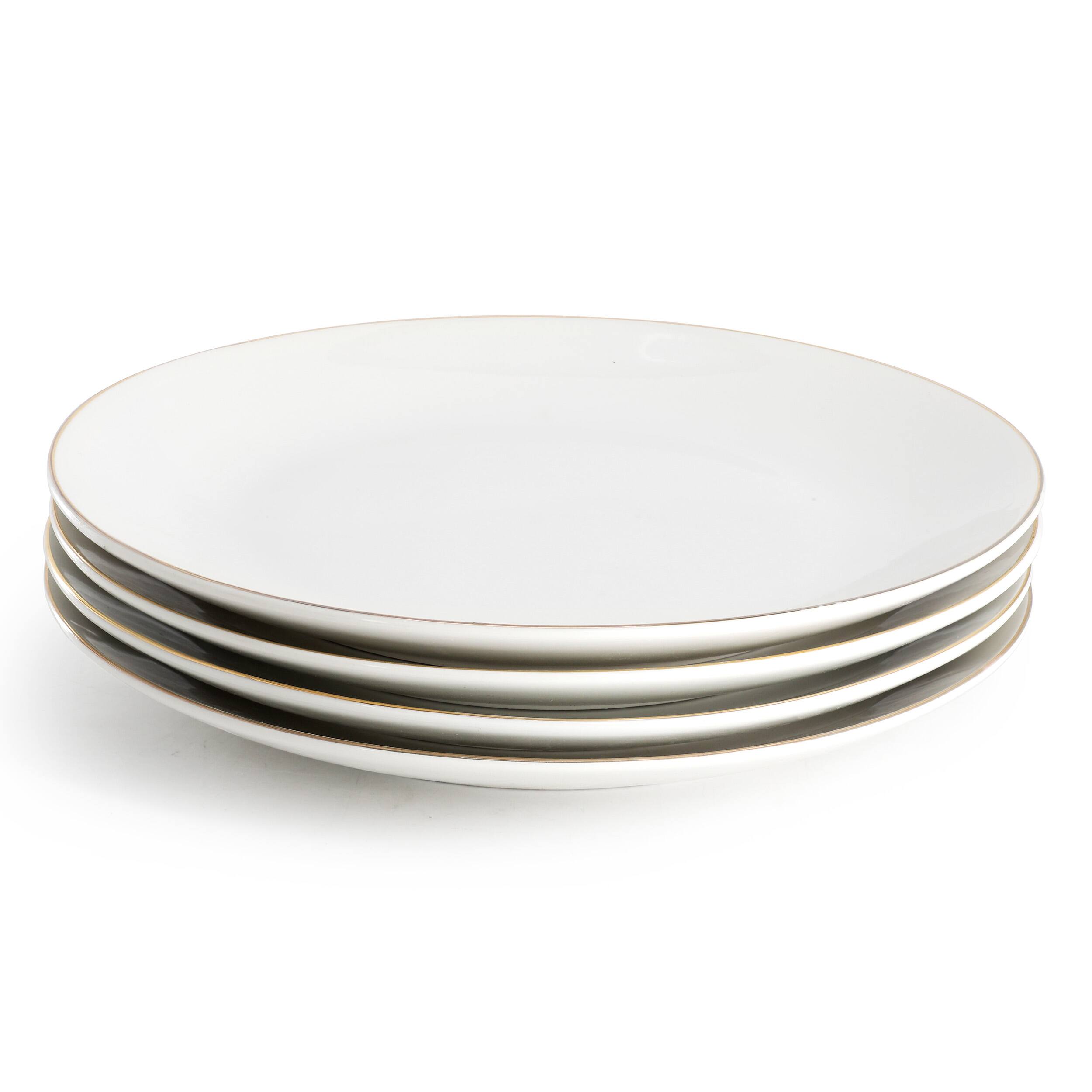 Alt View 1. Gibson - Gibson Home Ogalla 4 Piece Fine Ceramic 10.5 Inch Dinner Plate Set in White with Gold Rim - White.