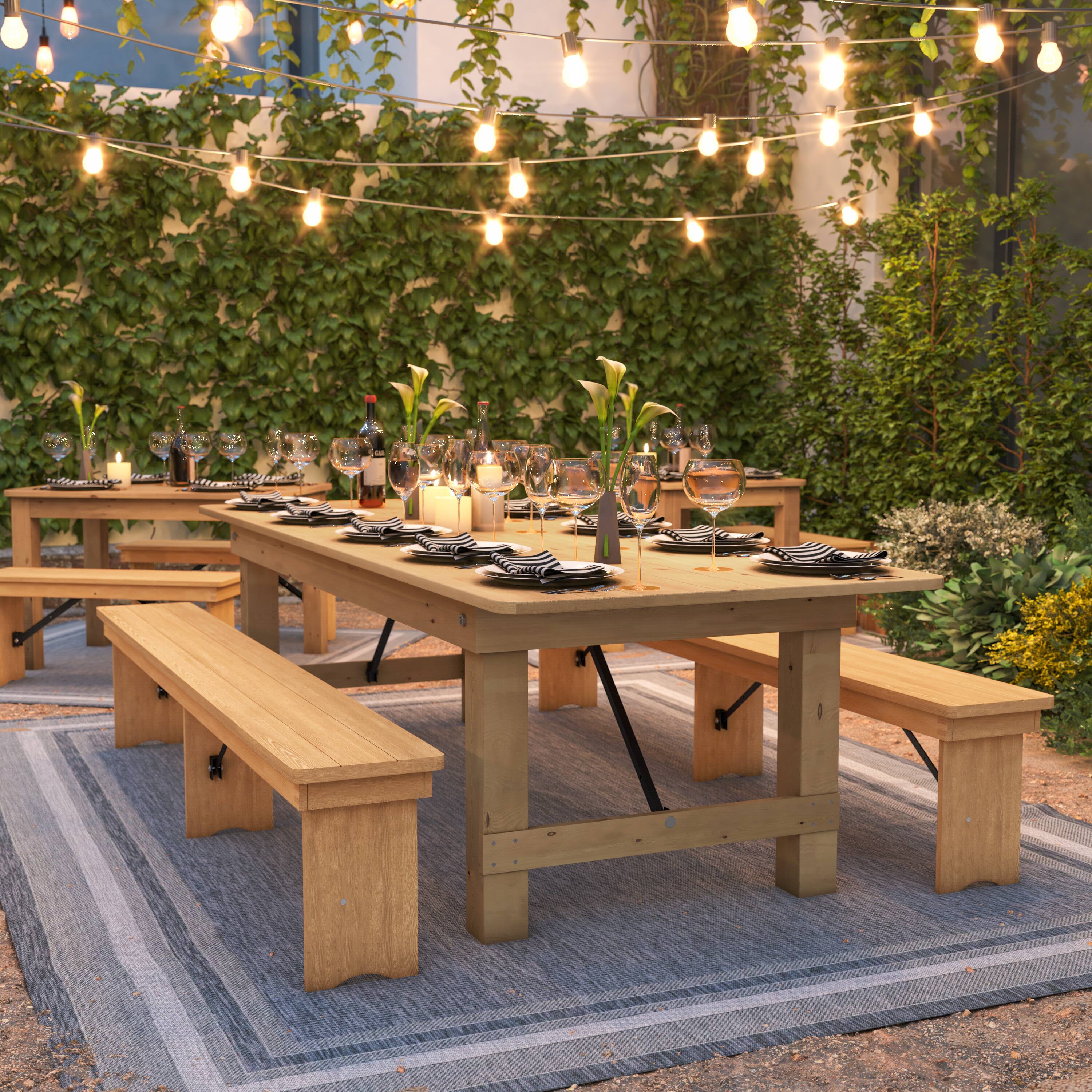 Alt View 4. Flash Furniture - HERCULES 9' x 40" Rectangular Antique Rustic Light Natural Solid Pine Folding Farm Table - Natural.