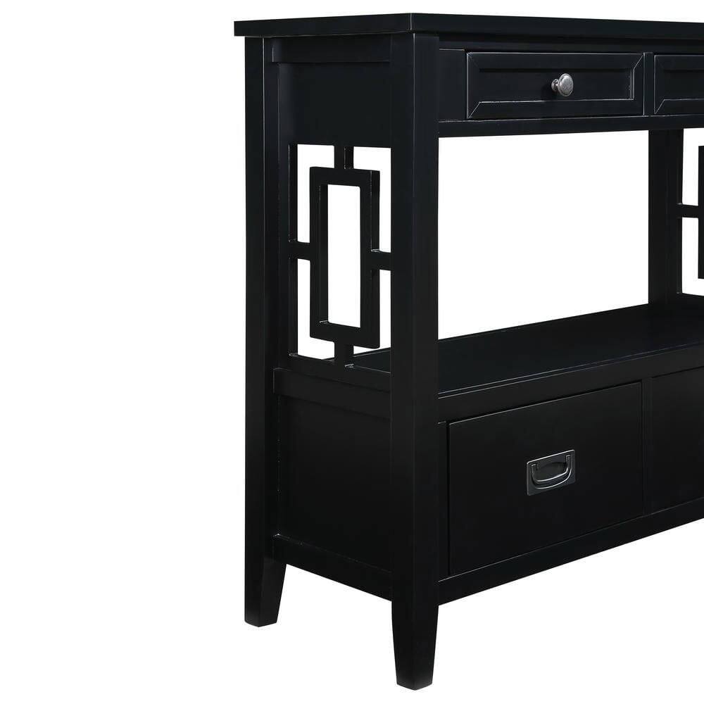 Alt View 7. Kadyn - 36'' Farmhouse Pine Wood Console Table Entry Sofa Table with 4 Drawers & 1 Storage Shelf for Entryway Living Room, Black - Black.